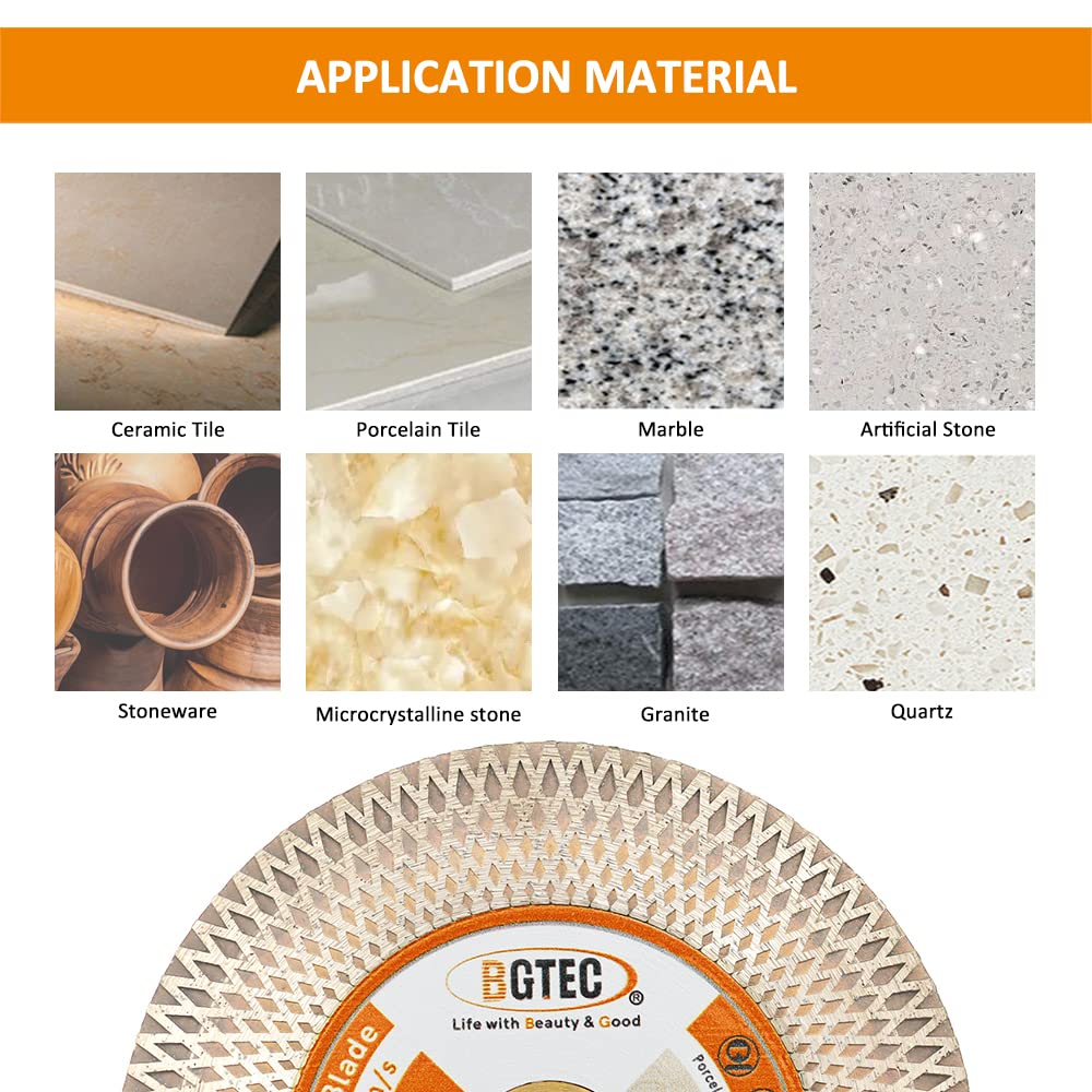 BGTEC Diamond Saw Blades, 4 Inch/105mm Cut-Off Wheel X Mesh Double-Sided for Ceramic Tile, Porcelain Tile, Marble, Artificial Stone 5-Piece
