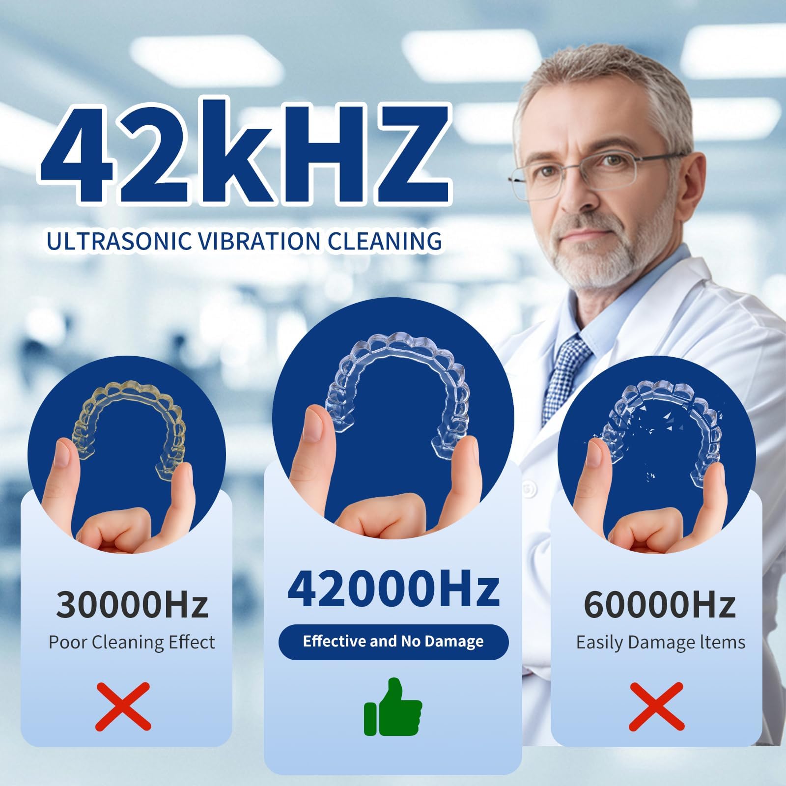 Ultraschallreinigungsgerät 42KHz 360° Tiefenreinigung Reinigungskit mit UV-Schallzahnprothesen, Tragbare ultraschallreiniger Geeignet für Zahnprothesen, Halsketten, Ringe, Schwarz