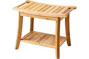 Forevich Natural Bamboo Shower Chair Bench Storage Shelf Spa Bath Seat for Indoor