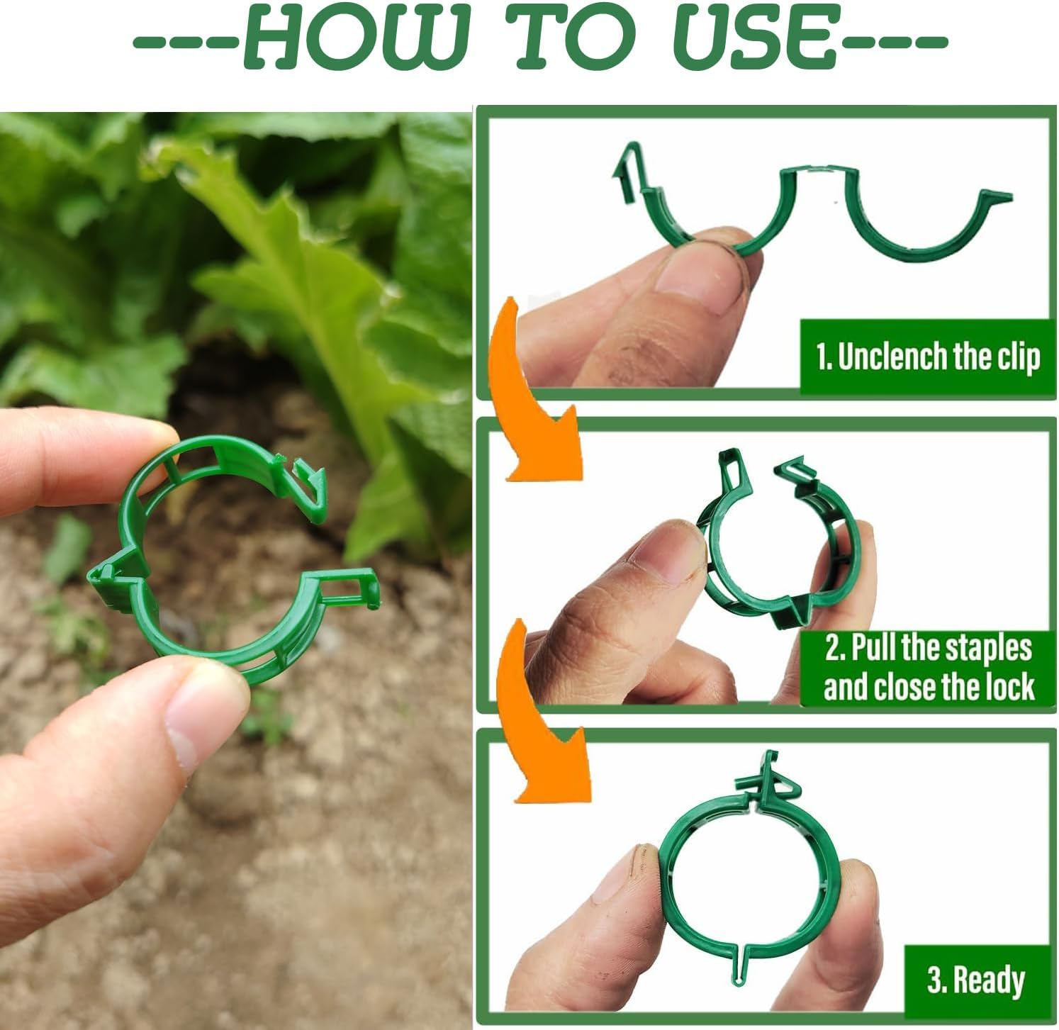 100pcs Plant Support Clips - Tomato Clips for String Trellis, Grape Vine Clips for Garden Netting Climbing Plants, Secured Plastic Plant Clip for Fixing Stem and Vine (100, Green) thumbnail