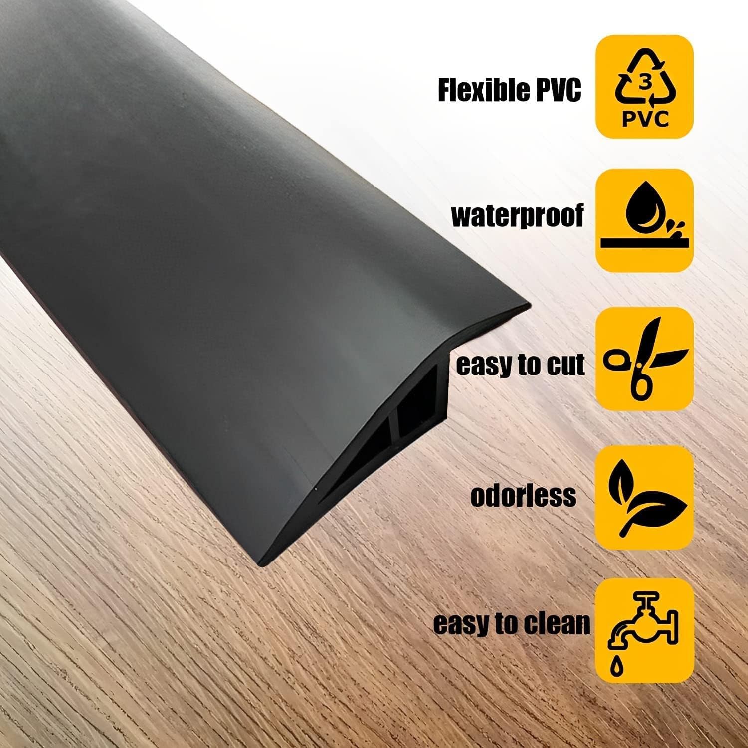 Vinyl-Door-Transition-Threshold-Strip, 36 in Floor/Carpet-to-Tile-Transition-Strip Reducer, Doorway Edge Trim for Laminate Floor Mat Vinyl Tile (Black, 36 in)