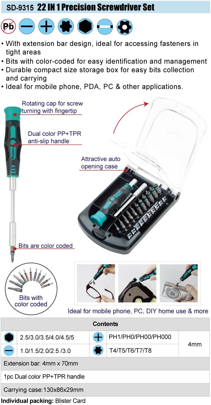 Pro'sKit SD-9315 22 IN 1 Precision Screwdriver Set