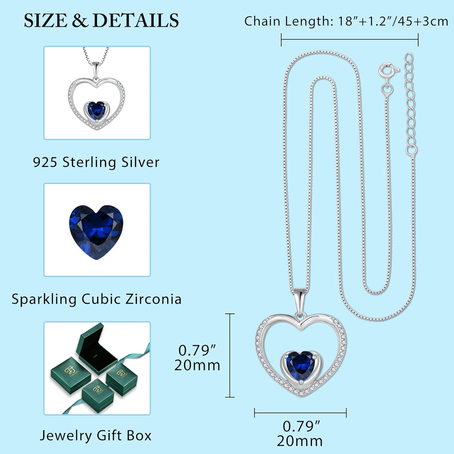 FJ Heart Pendant Necklace 925 Sterling Silver Birthstone Jewelry for Women - Image 5