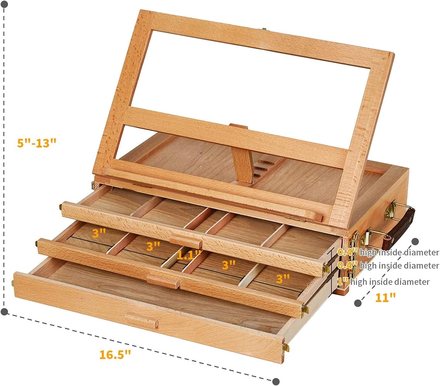 Large Adjustable Artist Tabletop Sketchbox Easel- Multi-Function Solid Beech Wood Storage Box Easel with 3-Drawer for Artist, Art Students Beginners Exhibit