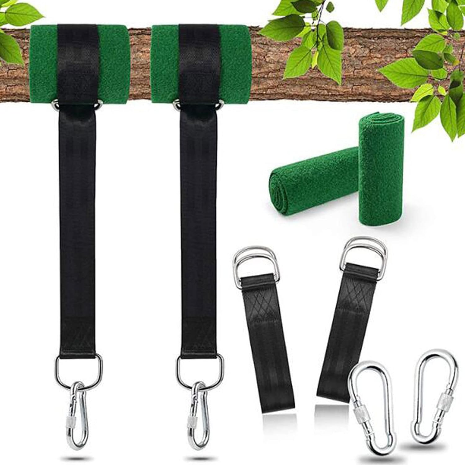 Tree Swing Hanging Kit, Tree Swing Hanging Kit, 1000kg Bearing Carabiner Hook Strap Set, Hammock Tree Straps for Outdoor Porch Camping