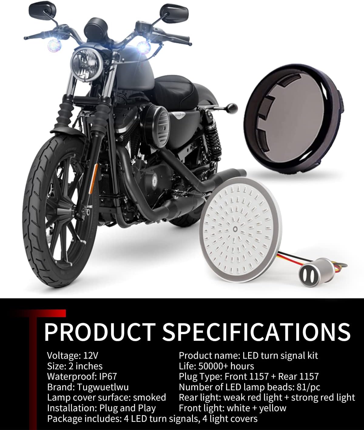 2" Front 1157 + Rear 1157 LED Motorcycle Turn Signals Lights Kit for Harley Davidson 1986-2023 Street Glide Road Glide Road King Accessories Softail Dyna Sportster Touring Smoked Cover