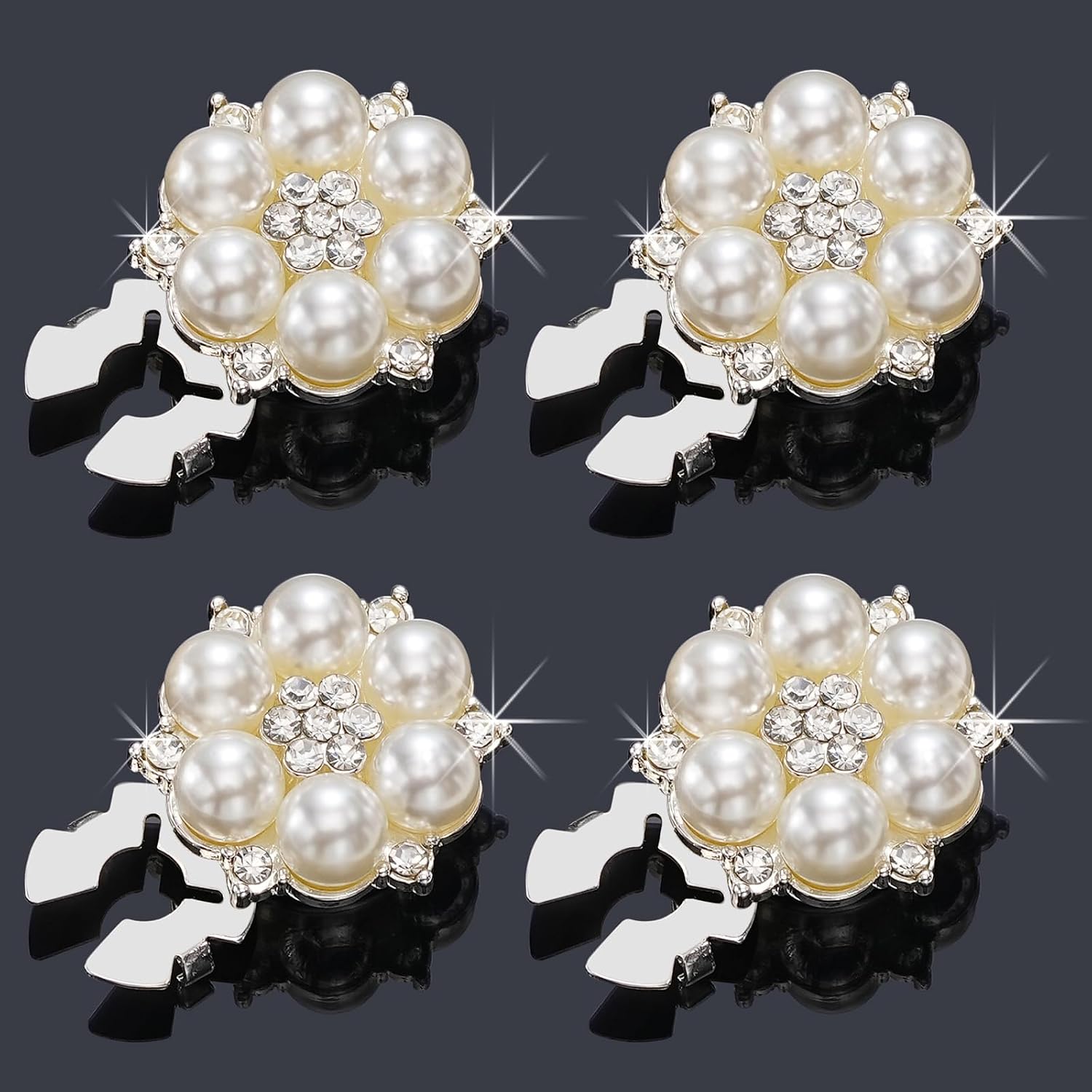 4Pcs Pearl Rhinestone Button Cover, Detachable Crystal Embellishment