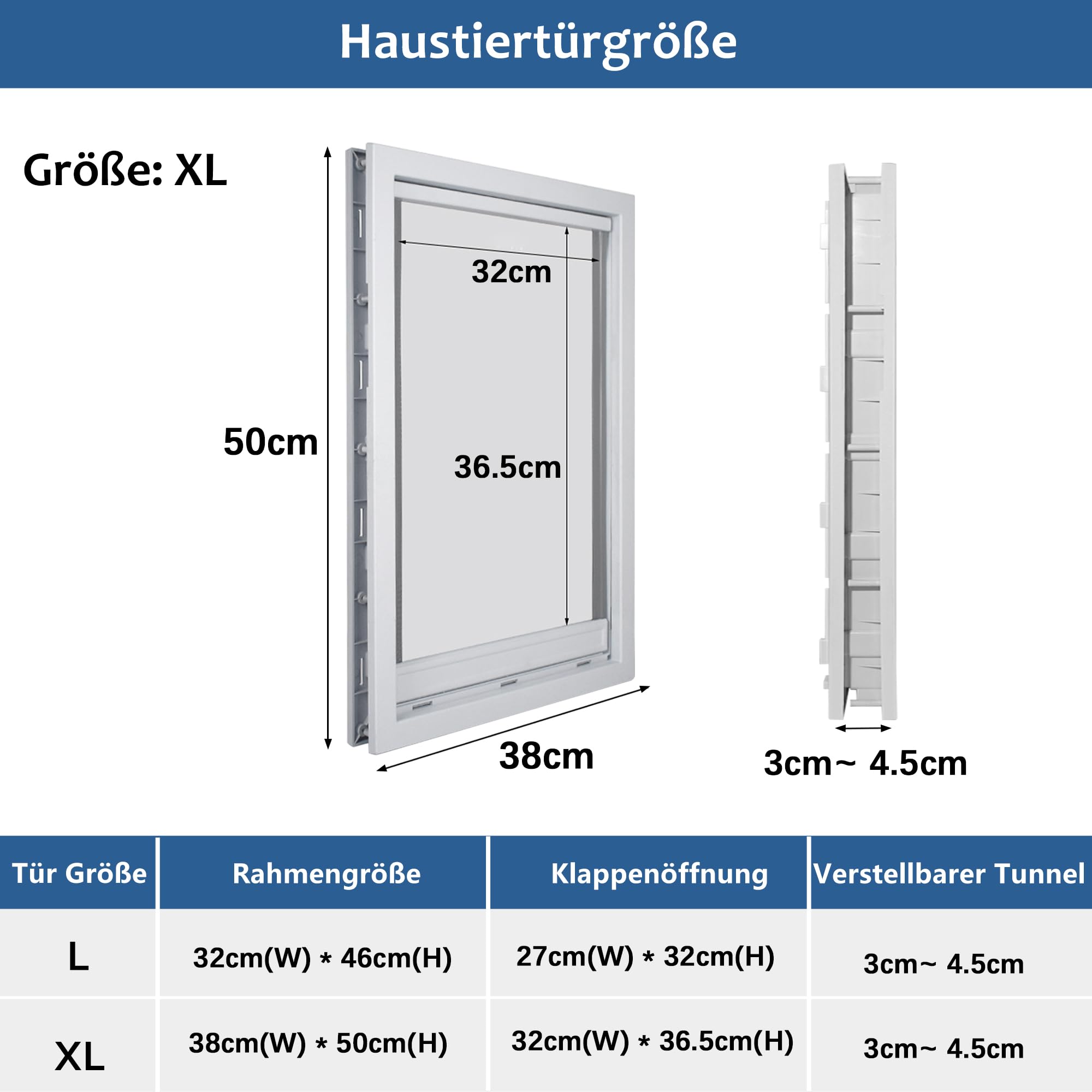 CEESC Große Hundeklappe mit weicher, transparenter Magnetklappe und einrastbarer Verschlussplatte, Premium-Haustür aus PVC-Kunststoff für große Hunde (XL, Weiß)