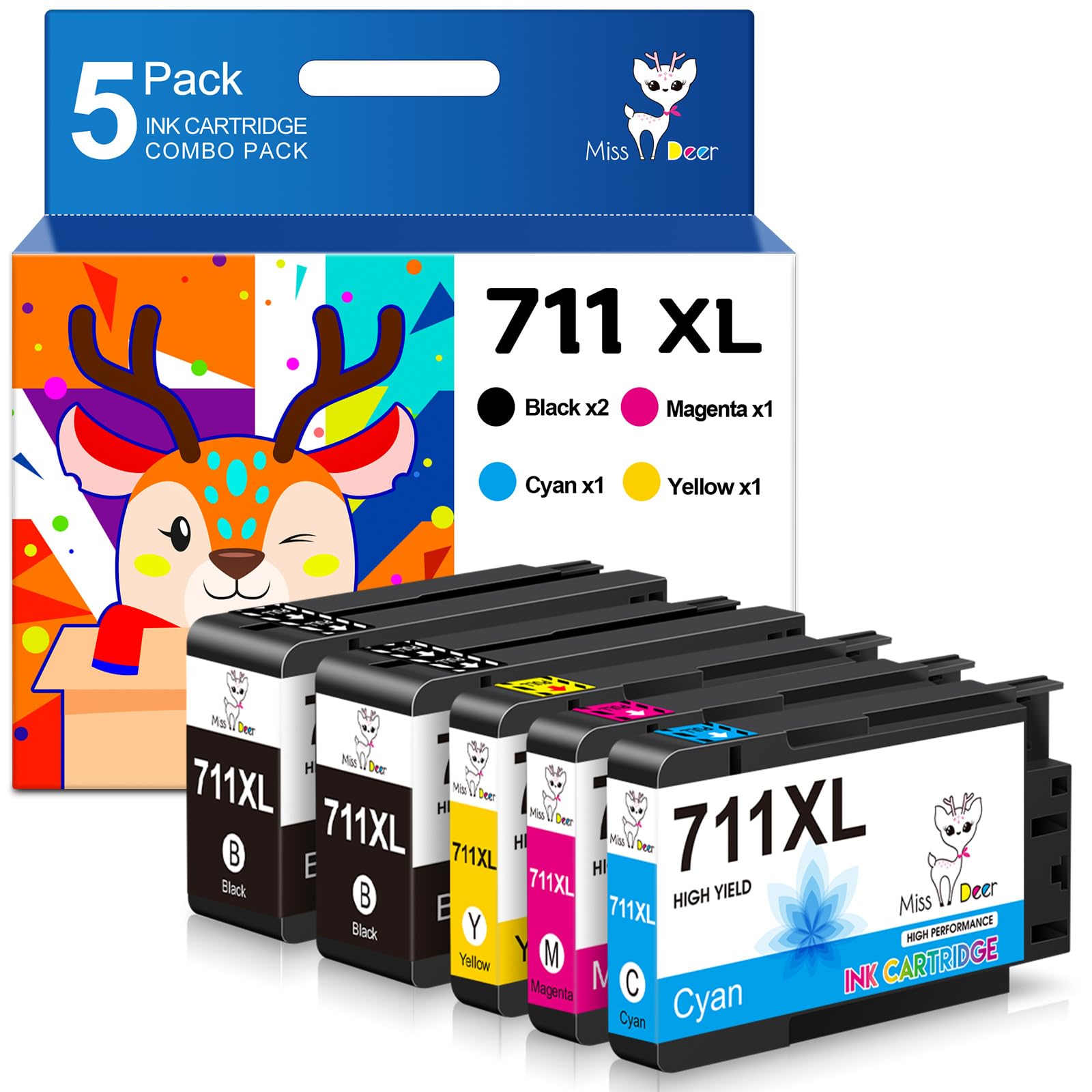 Amazon.com: Miss Deer 711XL Ink Cartridges Combo Pack