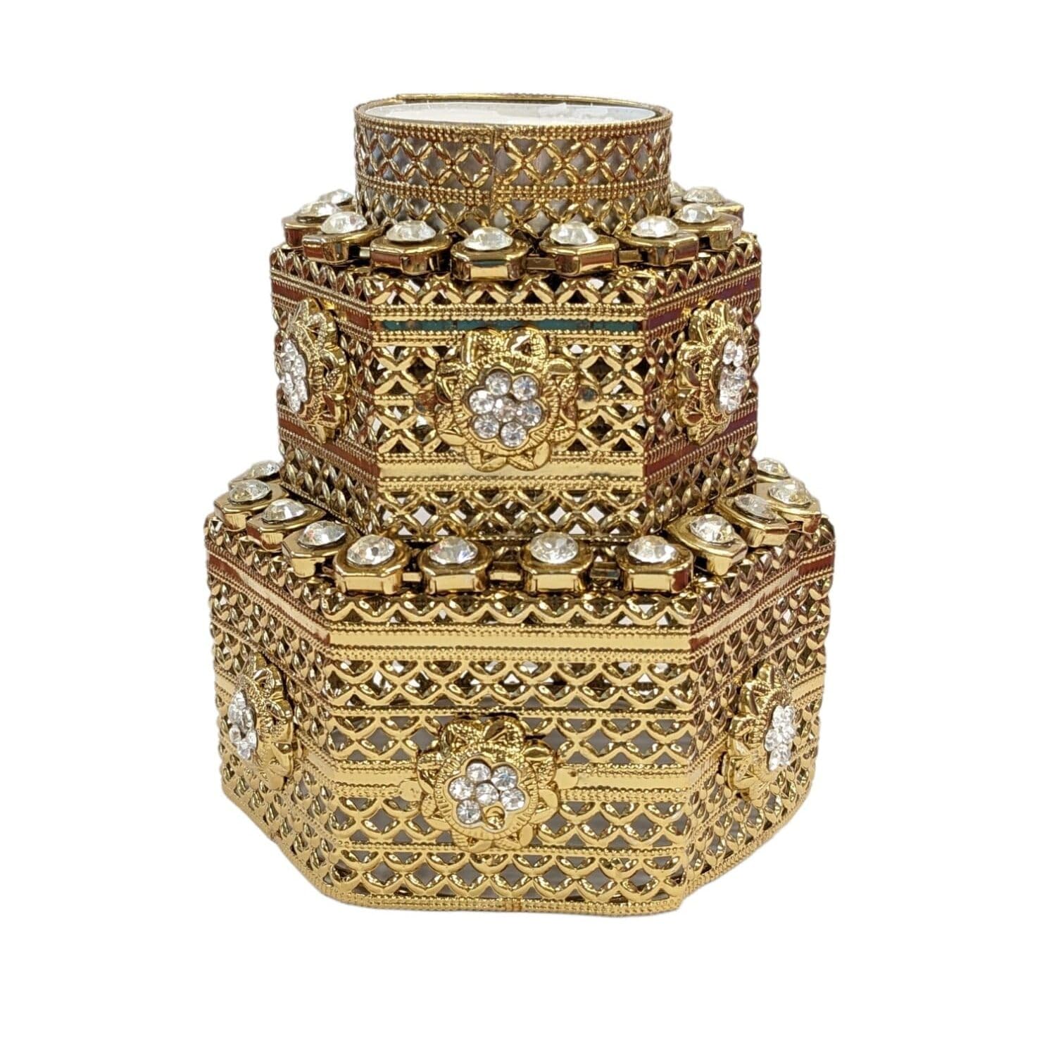 GPNW Hexagonal Gold Plated Decorative Diya/Jewelry Box with Kundan Stones and Floral Embellishments – Perfect for Festive Gifting, Puja, and Home Decor. 2