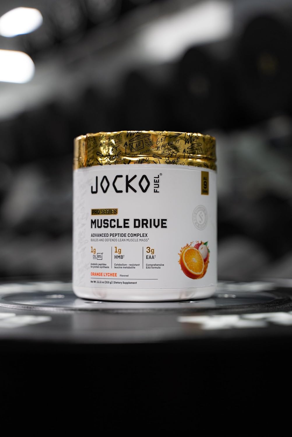 Jocko Fuel Muscle Drive Pro Series, Orange Lychee, HMB, Di-Leucine, EAAs, Protects Lean Muscle Mass & Breakdown, Aids Recovery, Natural Appetite Suppressant, No Bloat, Zero Sugar, 30 Servings