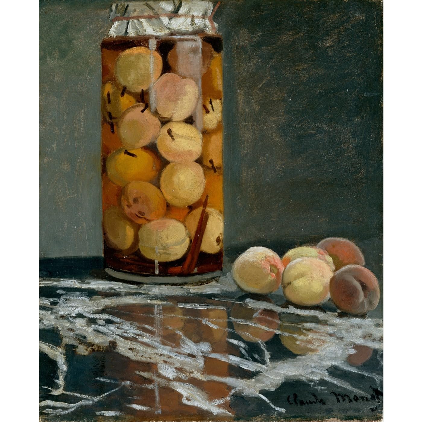 Monet Pot de pêches impression d'art premium sur toile - 2