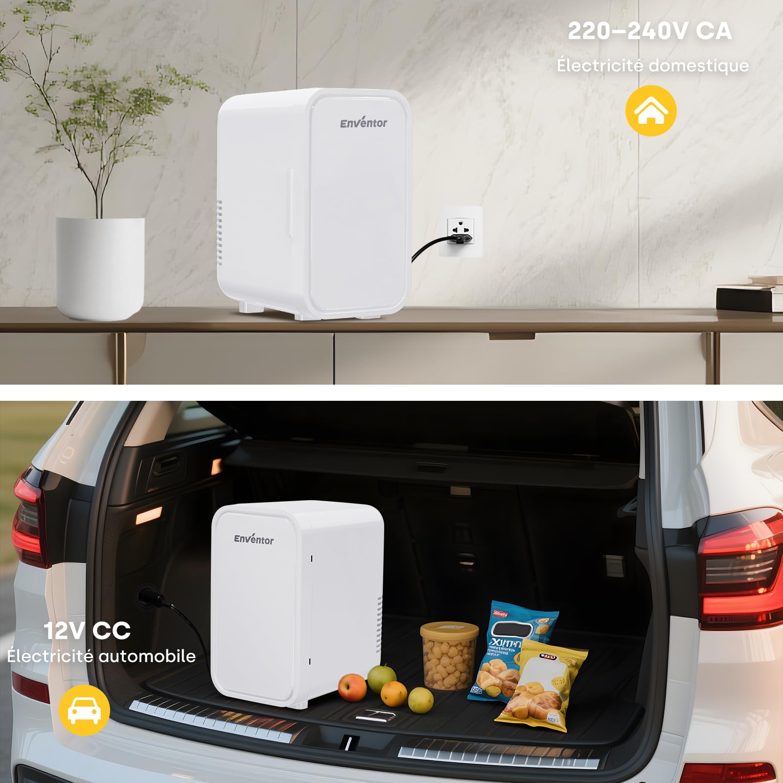 Enventor Mini Frigo 6 litres/8 canettes, glacière et réchaud, alimentation CA + 12V CC, portable pour chambre, voiture
