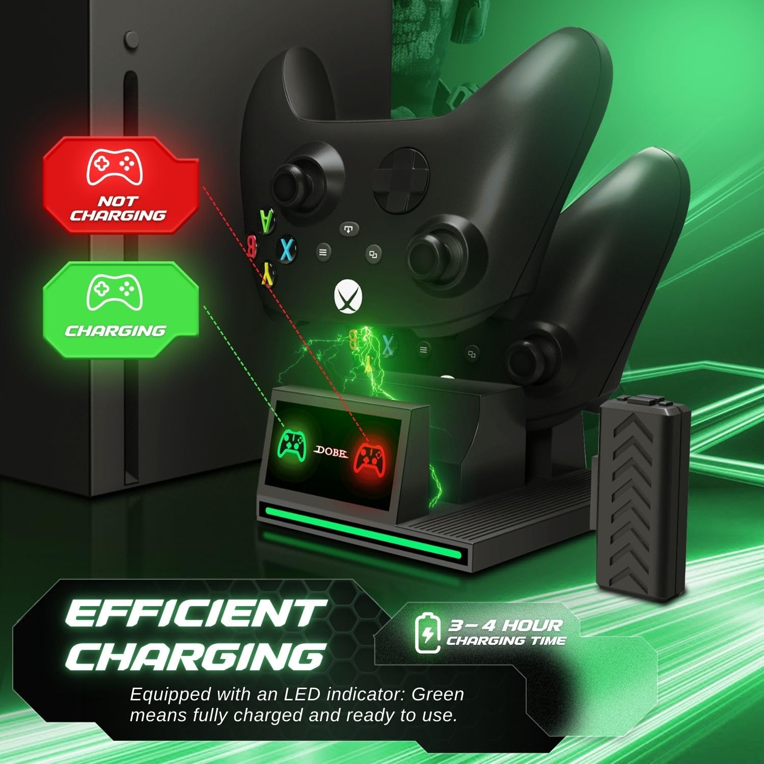 TNP Support vertical pour Xbox Series X – Station de charge pour manette avec 2 batteries rechargeables de 300 mAh pour manette Xbox Series X – 10 emplacements de rangement de jeux et crochet pour