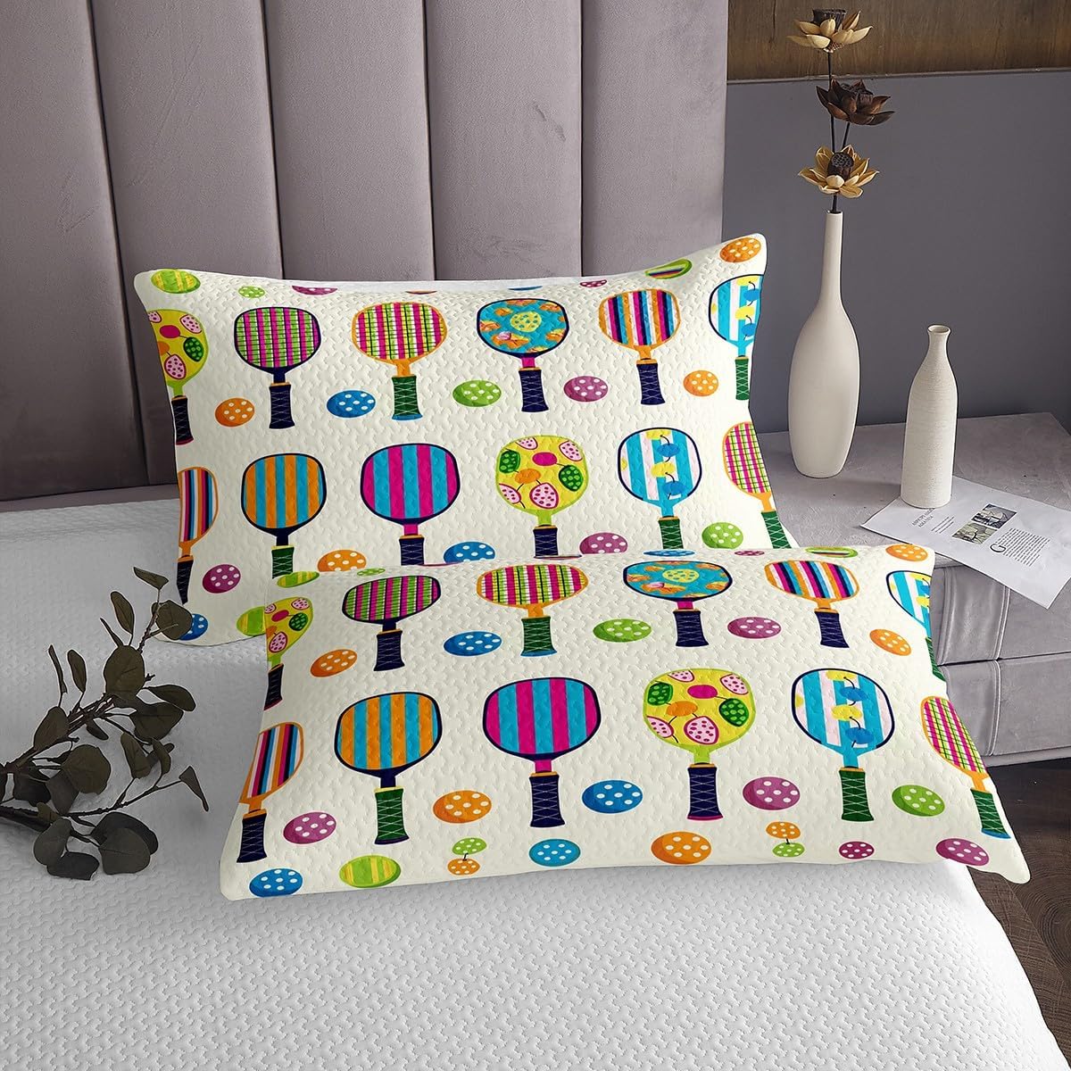 Erosebridal Rainbow Pickleball Queen Bedspread Set Ball Sports Coverlet Set for Kids Youth Adults,Pickleball Accessories Quilt Set Colorful Pickleball Bedding Set 3 Pcs