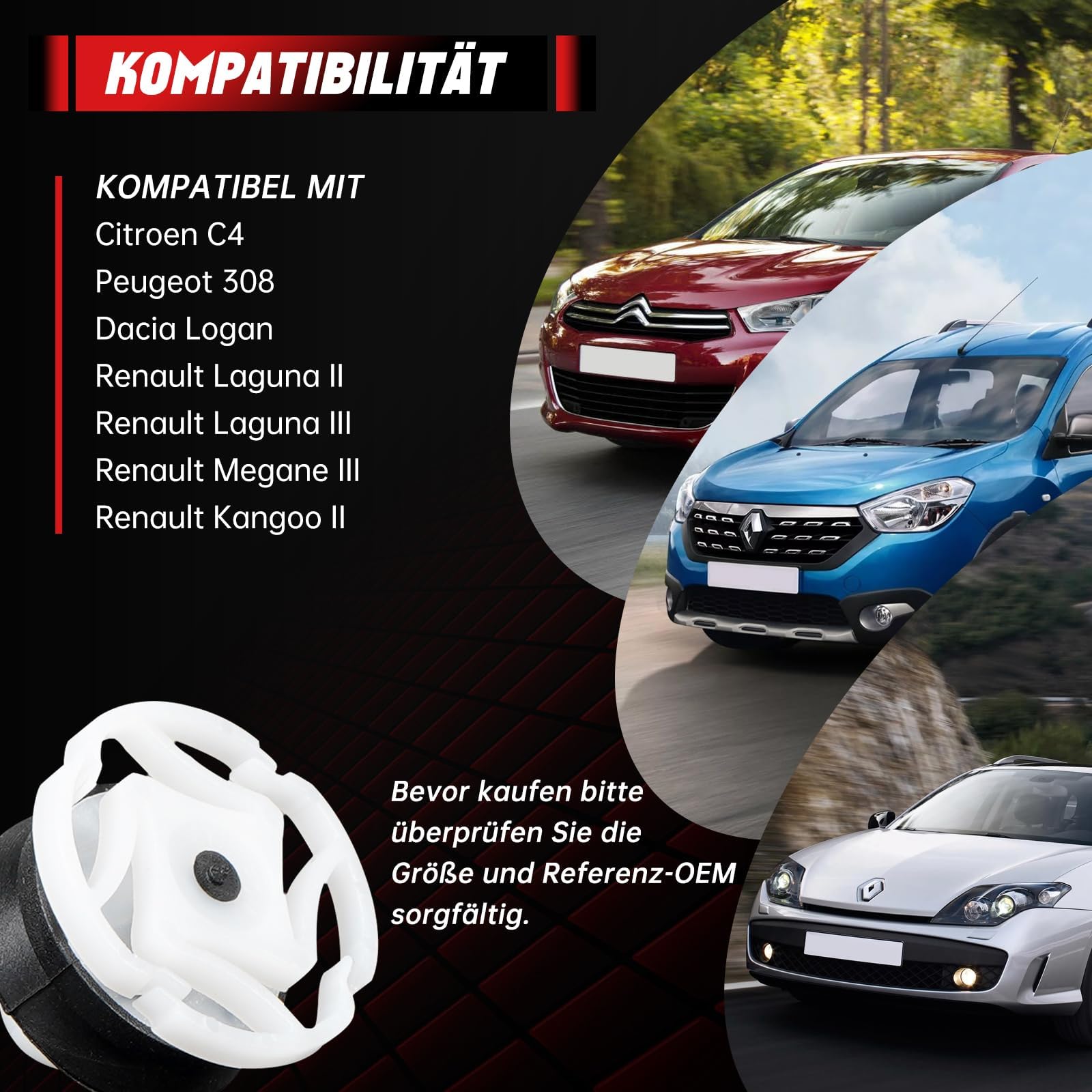 OTUAYAUTO 30 klipsów mocujących do tapicerki drzwi, kompatybilne z Citroen C4 Peugeot 508, nylonowe nity rozprężne pasujące do Renault Laguna Dacia Logan