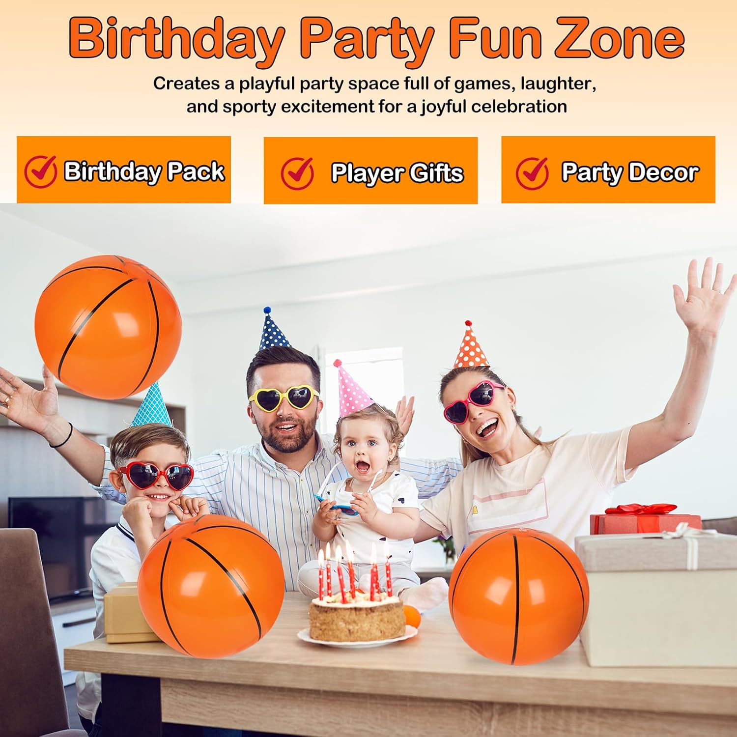 SAYAYA 40 Pieces Basketball Beach Balls, 8 Inch Inflatable PVC Blow Up Beach Ball Bulk for Sports Themed Summer Beach Pool Game Water Sand Basketballs March Madness Decorations Birthday Party Favors
