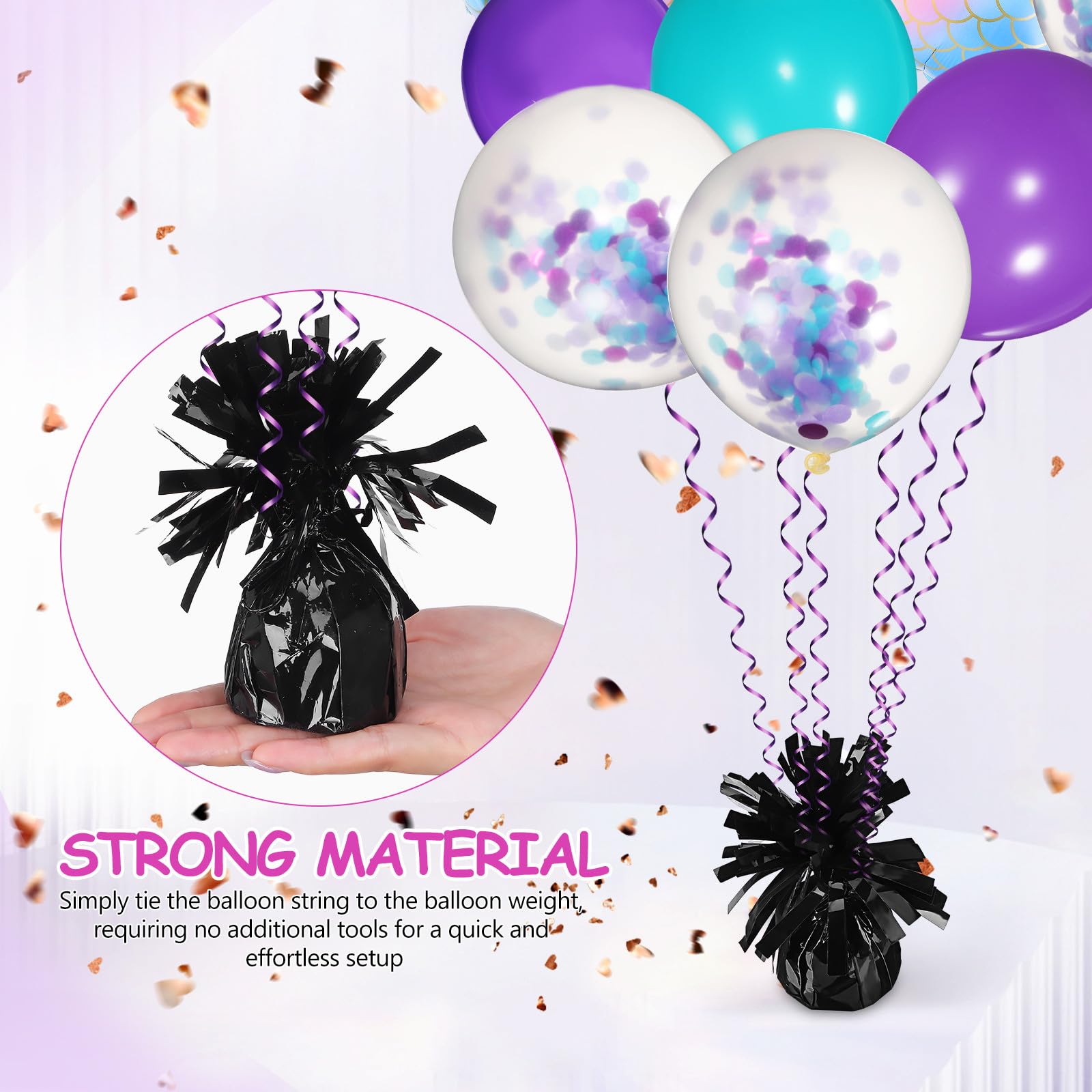 STOBAZA Pesas para Globos de Fiesta 8 Unidades Colgantes Negras, Accesorios para Decoración de Bodas y Eventos, Peso Estable para Globos Papel de Aluminio Resistente