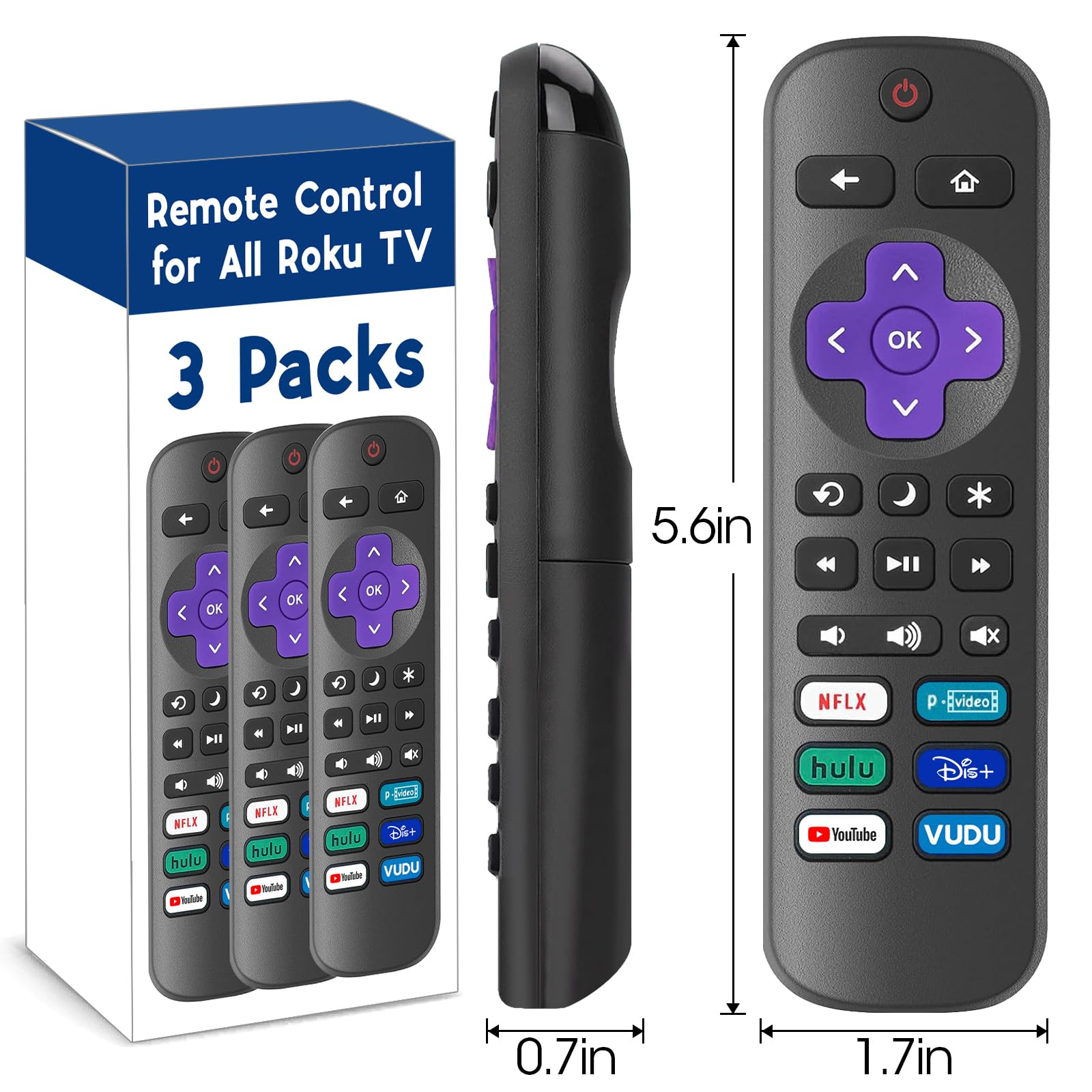 YesBes Zamienny pilot zdalnego sterowania tylko do Roku TV, kompatybilny ze wszystkimi TCL Roku/Hisense Roku/Sharp/Philips Roku/Onn Roku (nie do Roku Stick and Box)
