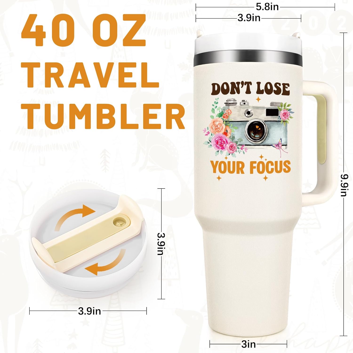 Qtencas Photographer Gifts for Women, Don't Lose Your Focus 40 Oz Insulated Tumbler, Gift for Photographers, Cool Birthday Christmas Gifts for Photography Camera Lovers, Creamy - Image 7
