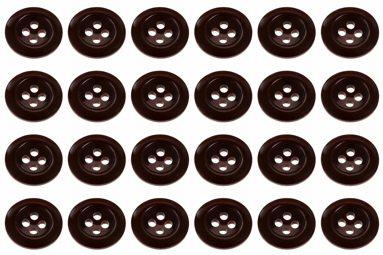 Pack of 24 Dark Brown 17mm Round Sew On Plastic Buttons for Trouser Braces Suits Skirts Domed 4 Holes 27 Ligne