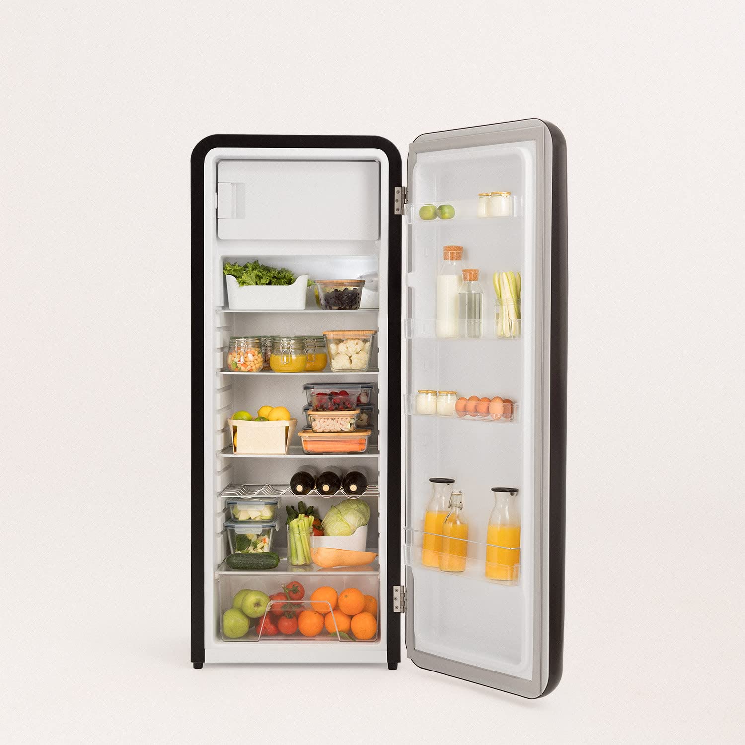 CREATE / RETRO FRIDGE 150 WOOD/Frigorífico blanco roto maneta madera con congelador 281L / 102W. bajo consumo. diseño vintage. 150cm. 3 estantes. regulador temperatura. botellero. 60x60x150cm — view 137
