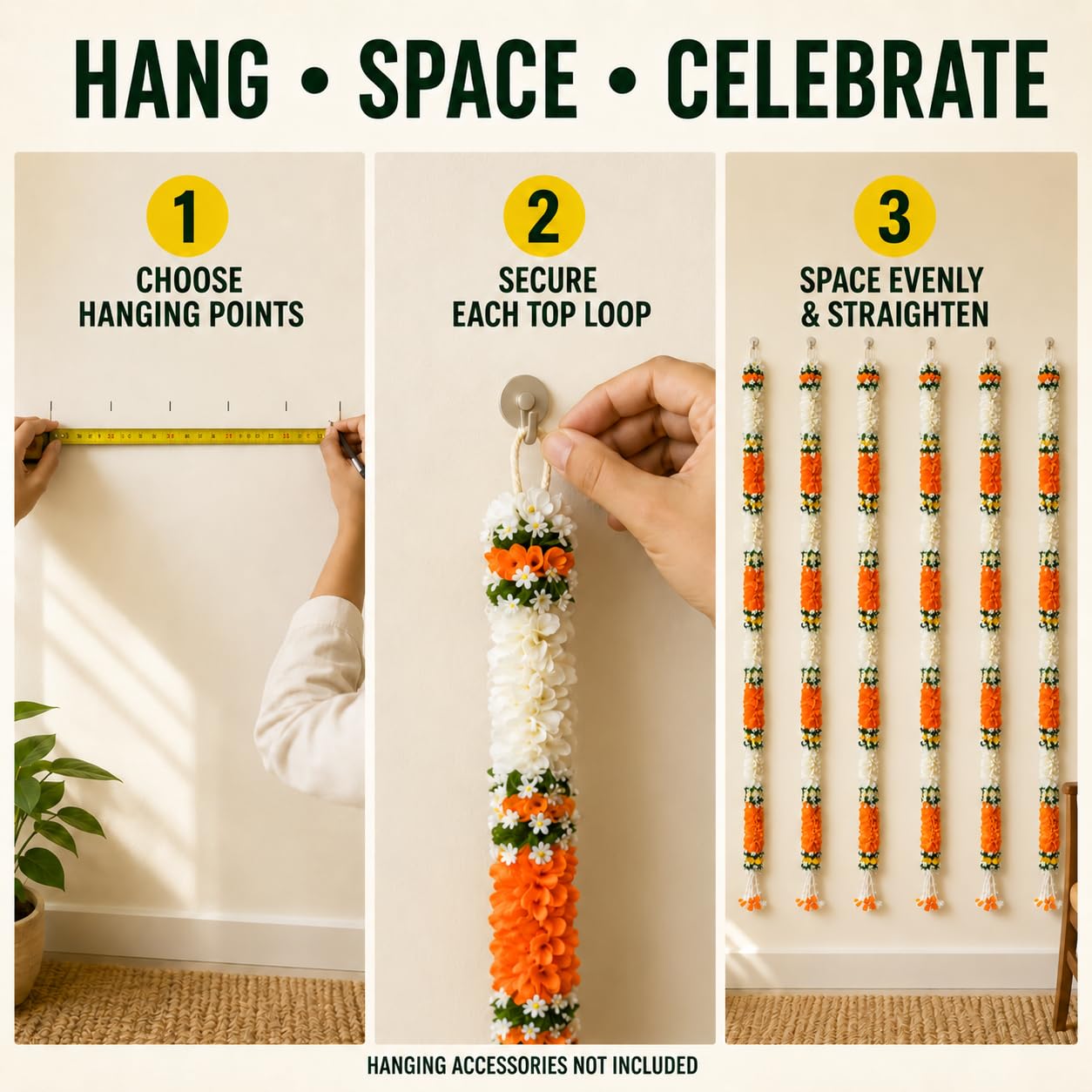 Artificial Flower Garlands - White Jasmine & Orange -4 Artificial Flower Garlands - White Jasmine & Orange -4