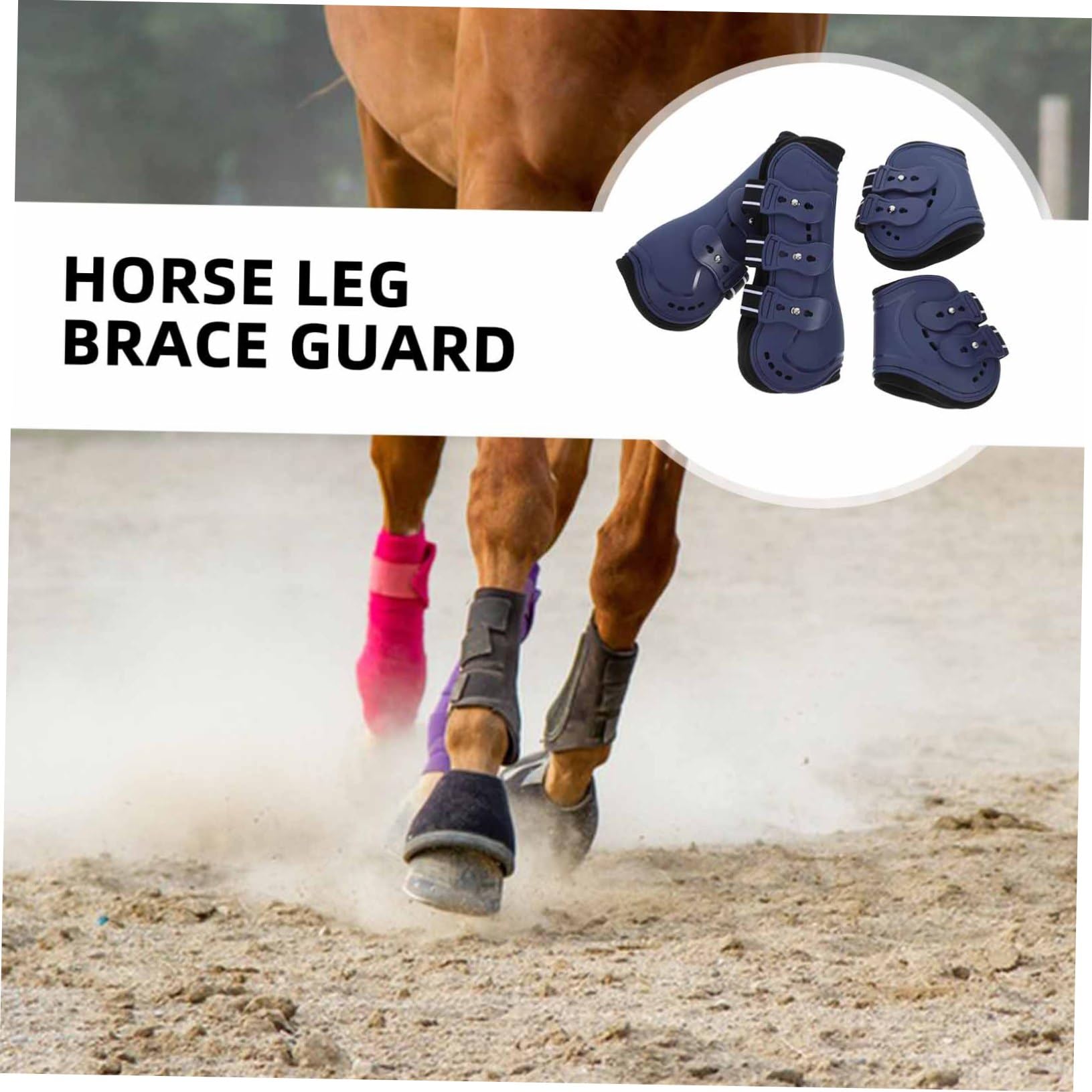 4 Piezas Botas para Caballo Ajustables de PU Protector de Tendón y Ligamento Abierto para y Equitación Mediano Color Azul para y Entrenamiento Ecuestre