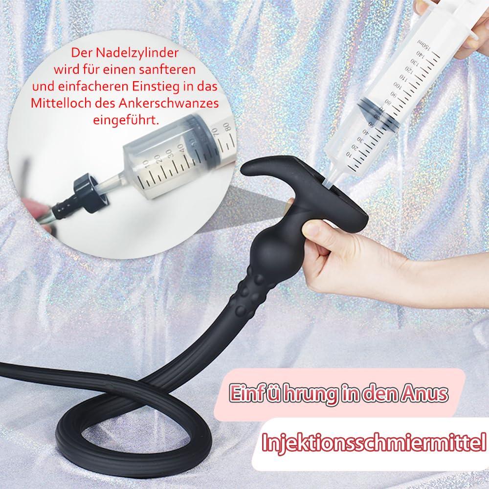 Analplug Anal Dusche Einlauf Extra Lang Silikon Buttplug Enema Irrigator Analdusche Vaginaldusche Intimdusche Analreinigung Intimreinigung Anal Spülung Sex Toy für Frau Männer(Schwarz*L)