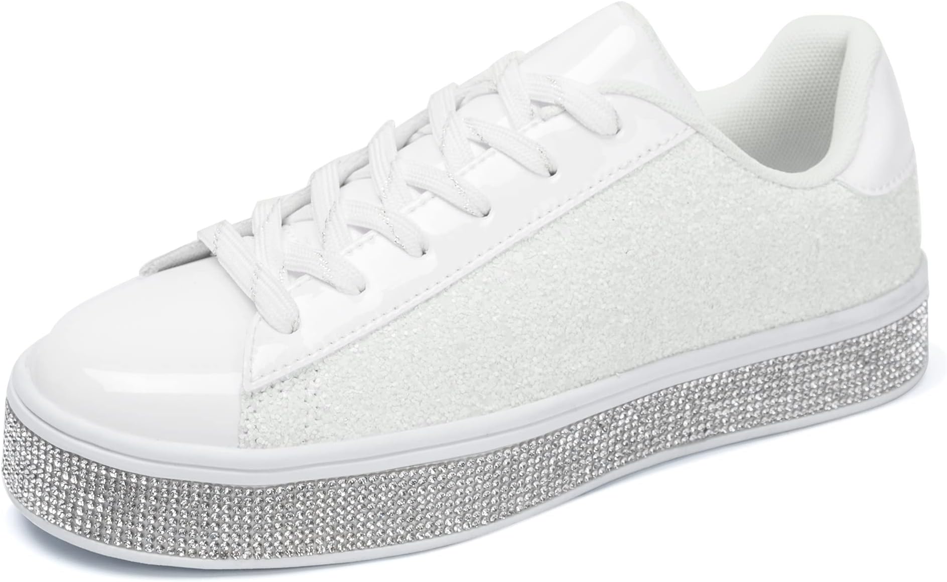 Womens Glitter Tennis Sneakers Neon Dressy Sparkly Sneakers Rhinestone Bling Wedding Bridal Shoes Shiny Sequin Shoes