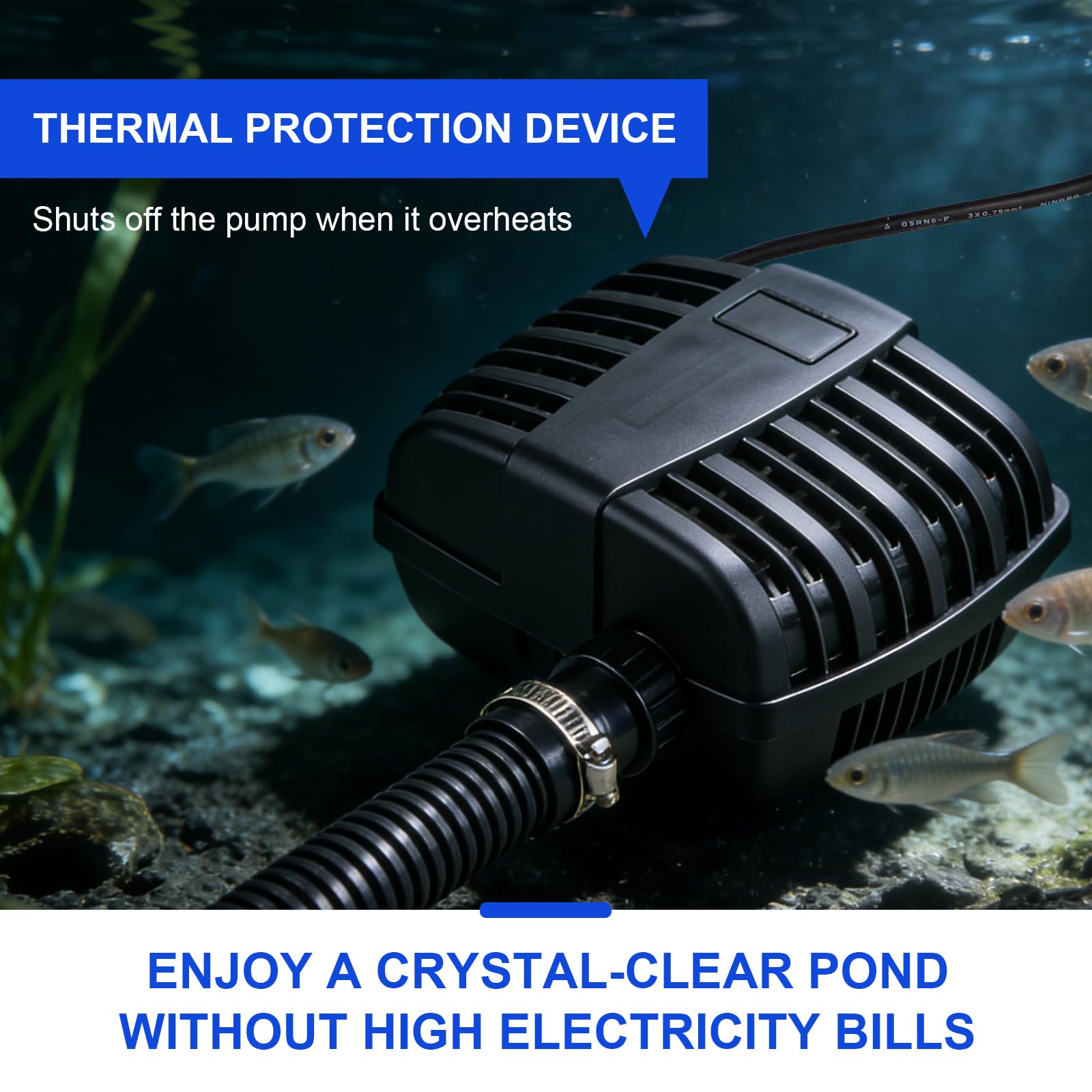 Pompe Bassin Exterieur CFP-2000L/H 35W IPX8 Ultra Silencieuse Protection Poissons