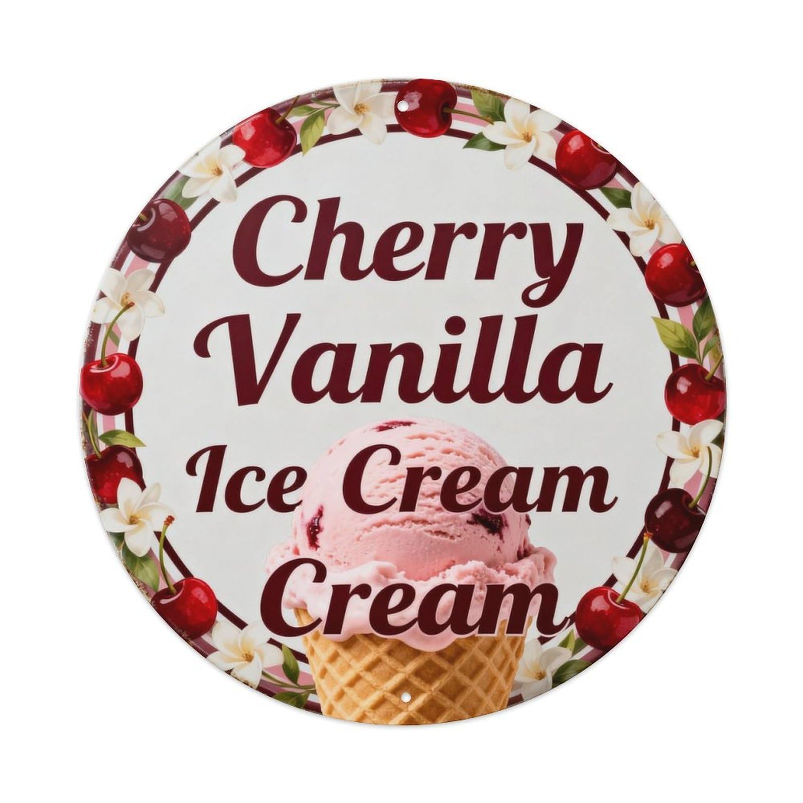 Cherry Vanilla Ice Cream Metal Tin Sign Plaque