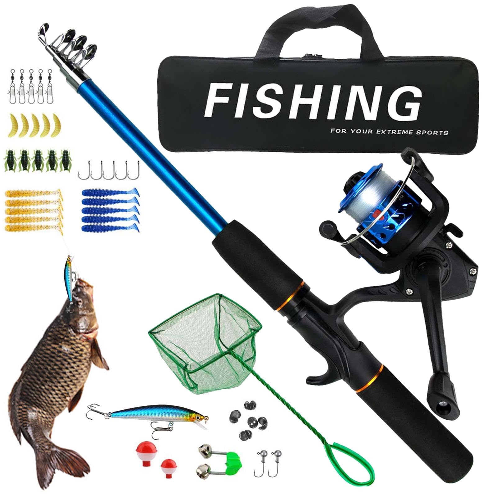 Combos de pesca para vacaciones en la playa y días de camping junto al río en familia 8