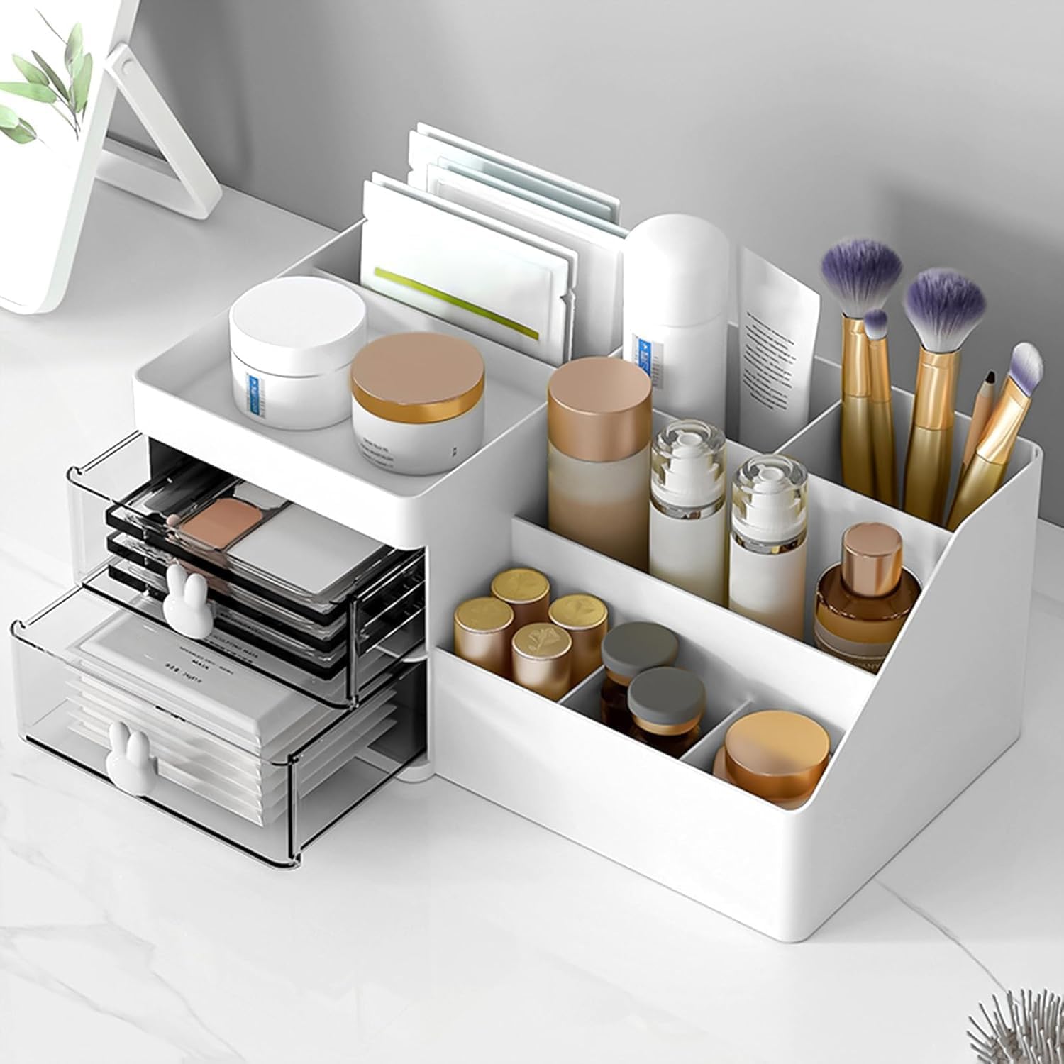Organizer per Trucchi Grande Organizer per Trucco con 2 cassetti, Scatola per Trucco Adatto per Gioielli, spazzole, Rossetto e Creme, con capacità di 7 Scomparti