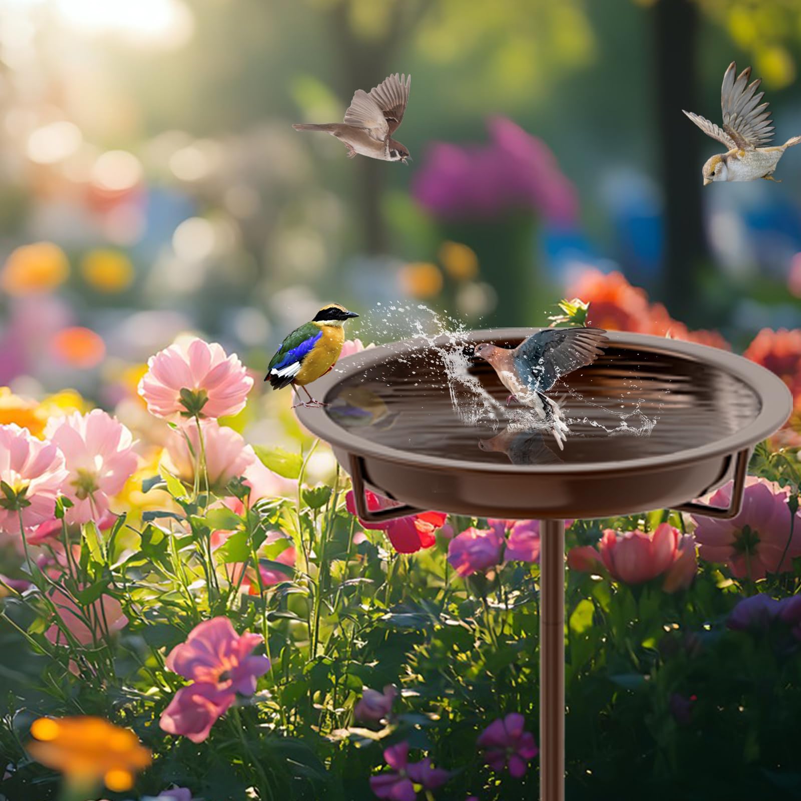 KHayRovies Bird Bath for Outdoors Metal Garden Birdbath Bowl for Outside with 4 Prongs Base Stake - Image 4