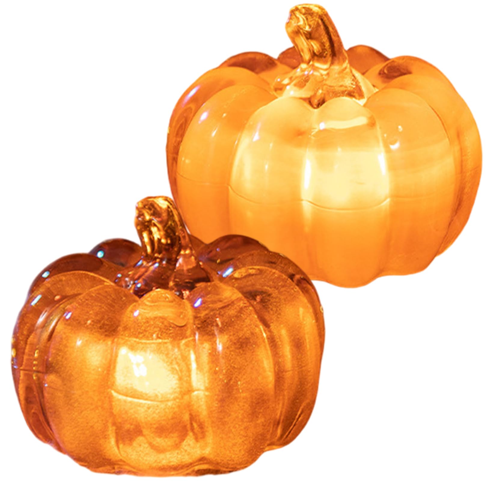 Hintyne Pumpkin Decor 2Pcs Light up Pumpkins 2.8" LED Illuminated Lighted Pumpkin Warm Halloween Decorations for Autumn Indoor Home Table Decor