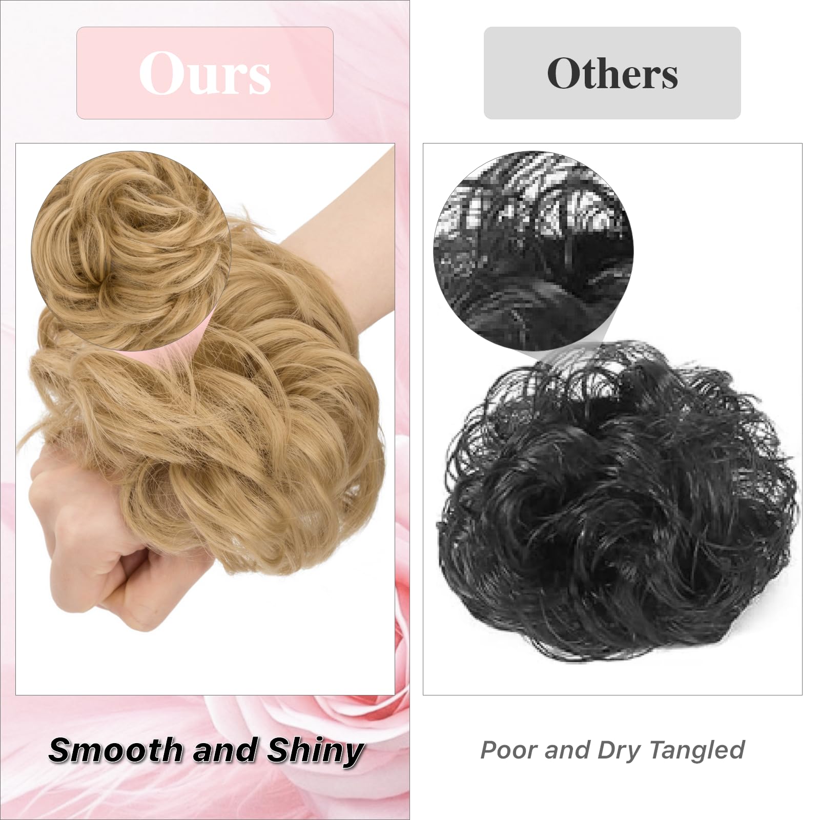 Benehair Messy Bun Hair Piece Curly Wavy Hair Scrunchies Messy Bun Scrunchie Synthetic Donut Updo Hair Pieces for Women Girls (Ash Blonde - Image 4