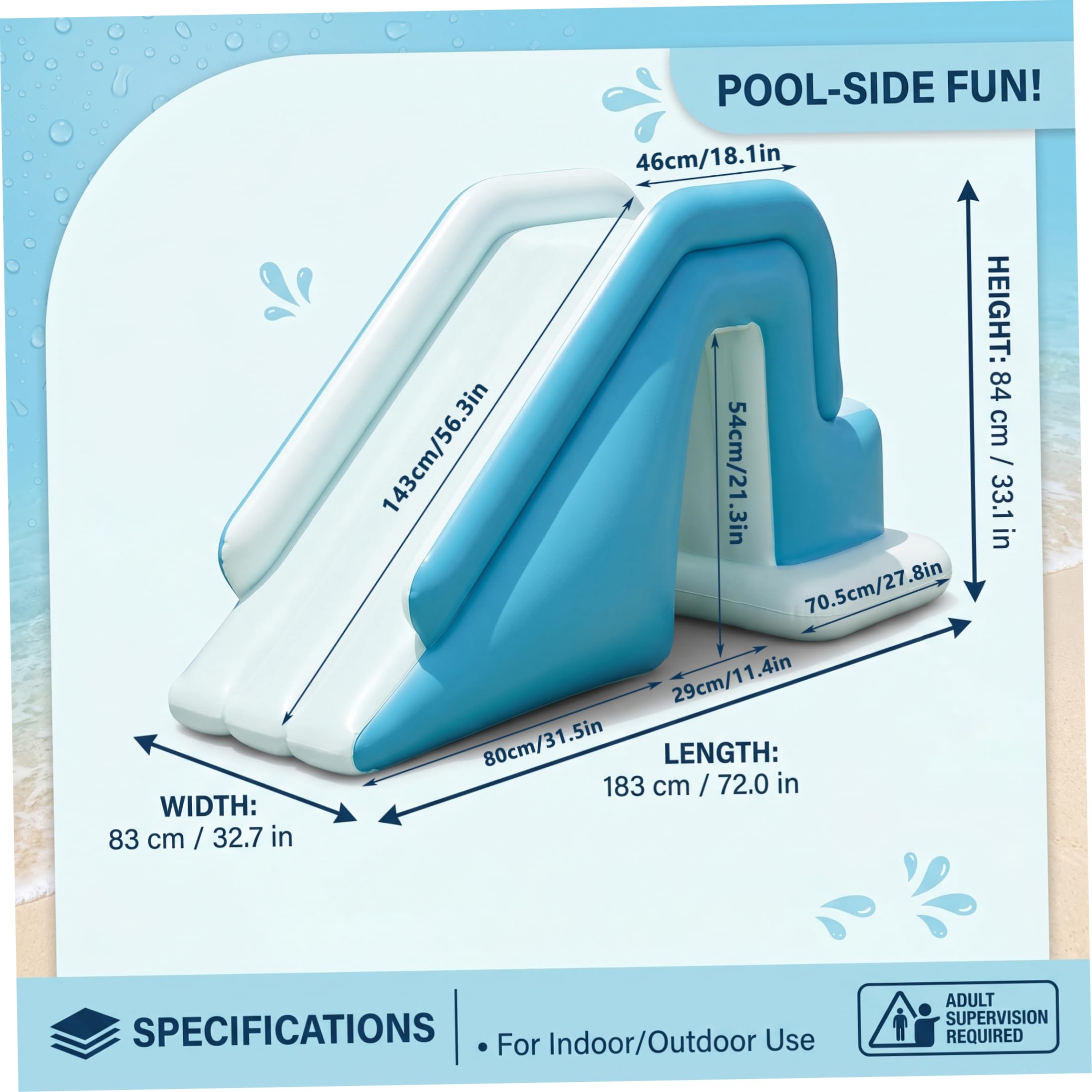 Toboggan Gonflable de Piscine, Toboggan Aquatique Hors Sol en PVC, Famille et Enfants, Jouet de Jeu avec gonflage Rapide pour Jardin, 72 × 33 × 33 Pouces