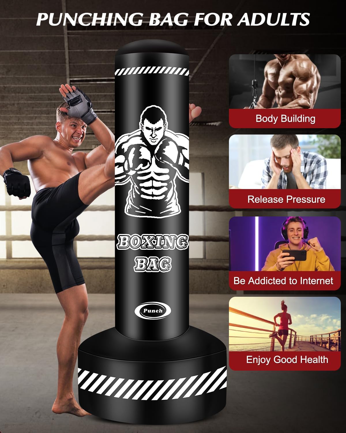 Sacco Autoportante 180cm Sacco Da Boxe Gonfiabile 180cm Con Guanti