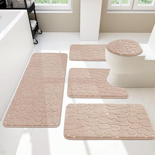 Miniatura 12 de YIHOUSE Juego de Alfombras de Baño de 2 Piezas Gris Oscuro, Juegos de Alfombras de Baño de Espuma Viscoelástica, Alfombras de Baño Antideslizantes