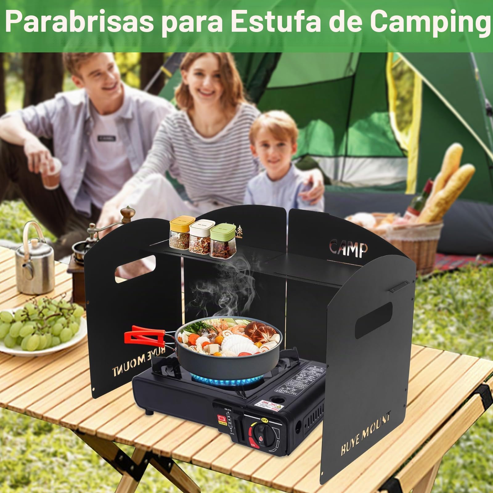 Paravientos Plegable para de Camping Gas: GEEKHOM Protector de Vientos, Fuegos y Quemador con Bolsa - 4 Paneles Acero para Butano, Senderismo, Picnic, Exterior y Acampada
