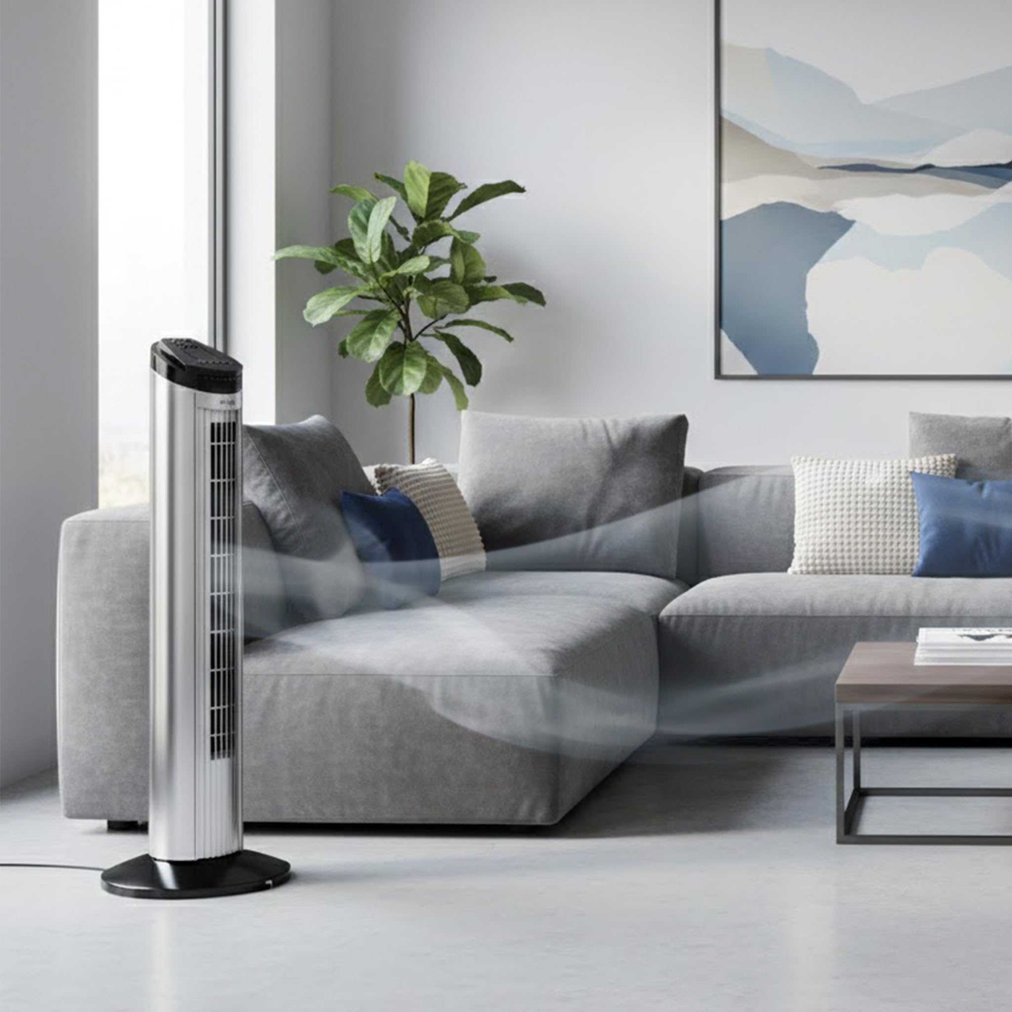 EVVO V60 Ventilador de Torre con Ionizador y Función Turbo - Ventilador Vertical Silencioso con Mando a Distancia, Pantalla LED y Temporizador, Ventilador Columna Potente para Salón y Dormitorio — view 8