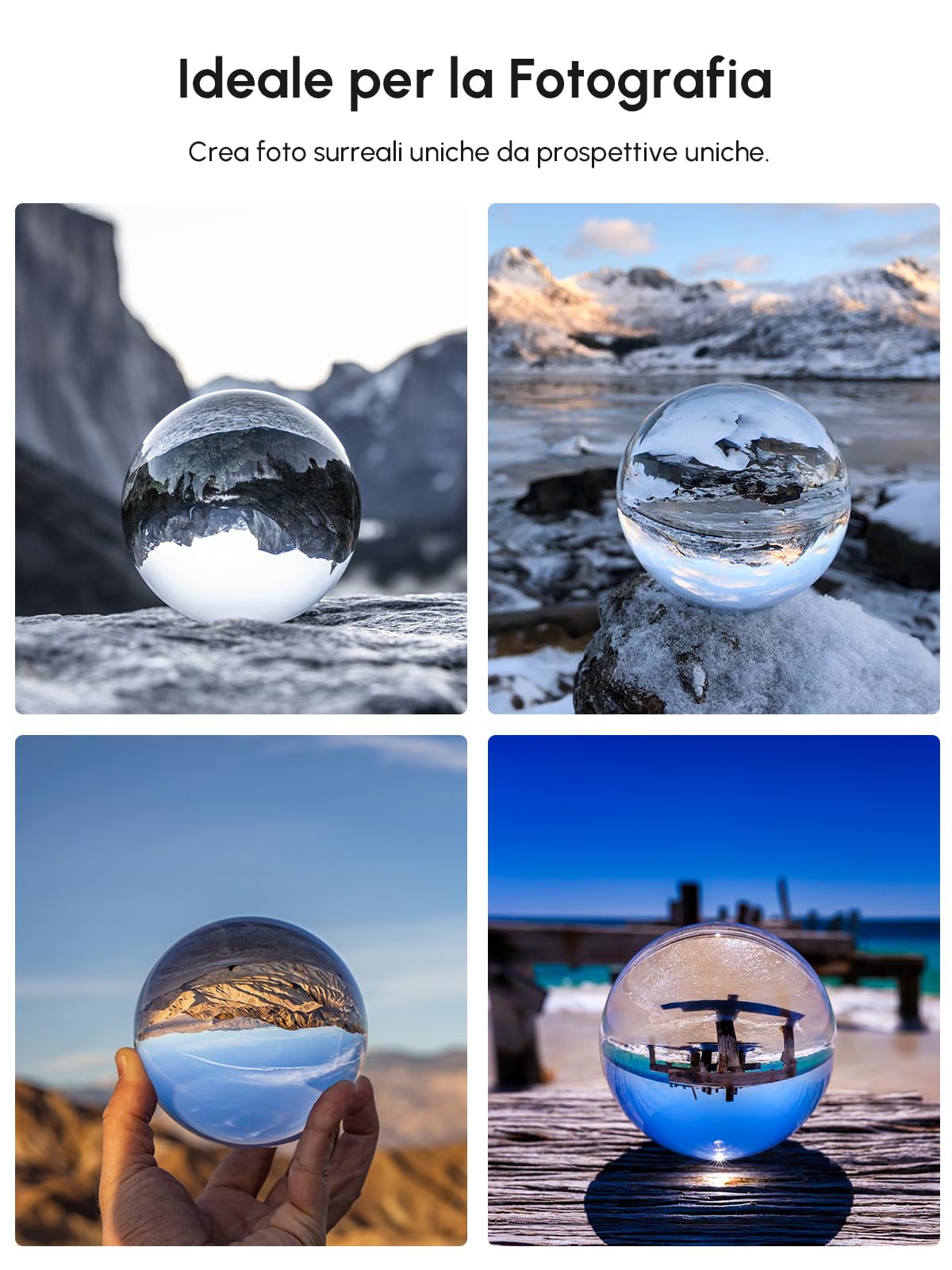 Rollei 22694 Lensball 110 mm i Sfera di Vetro i Sfera di Cristallo i Sfera della Foto con la Borsa di Stoccaggio & Panno di Pulizia in Microfibra per la Pulizia della Sfera di Vetro, Trasparente