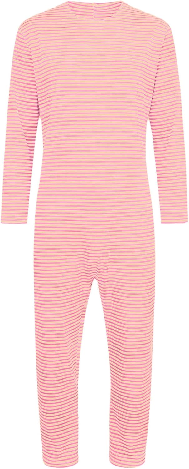 TiaoBug Mens Alzheimers Striped Clothing Anti-Strip Jumpsuit Tear-away Caring Nursing Bodysuit for Elderly Special Needs Pink X-Large