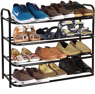 KSP HOME Heavy Metal Shoe Rack (4 Shelves) Foldable Open Book Shelf, Book Shelve, Shoe Rack, Shoes Storage Rack for Home Shoe Stand Shelf Big (60 * 55 * 25 cm) (Black Powder Coated)