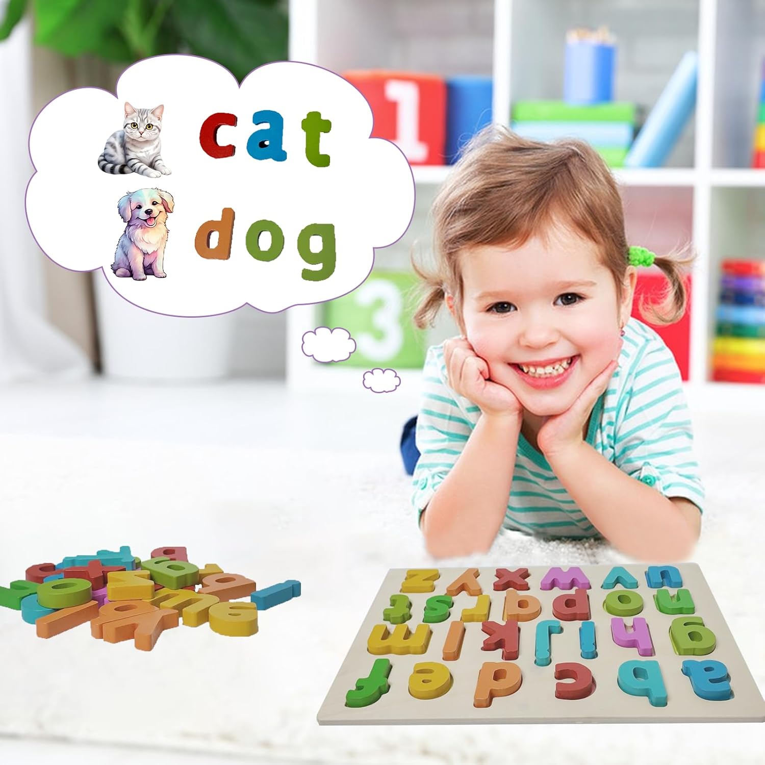 Kairsya Alphabet Puzzle - montessori Wooden Puzzles for Toddlers 1-5 | abc Alphabet Puzzles Learning Toys for toddlers toddler learning toys Preschool Educational Gift for kids Lowercase Letter Puzzle