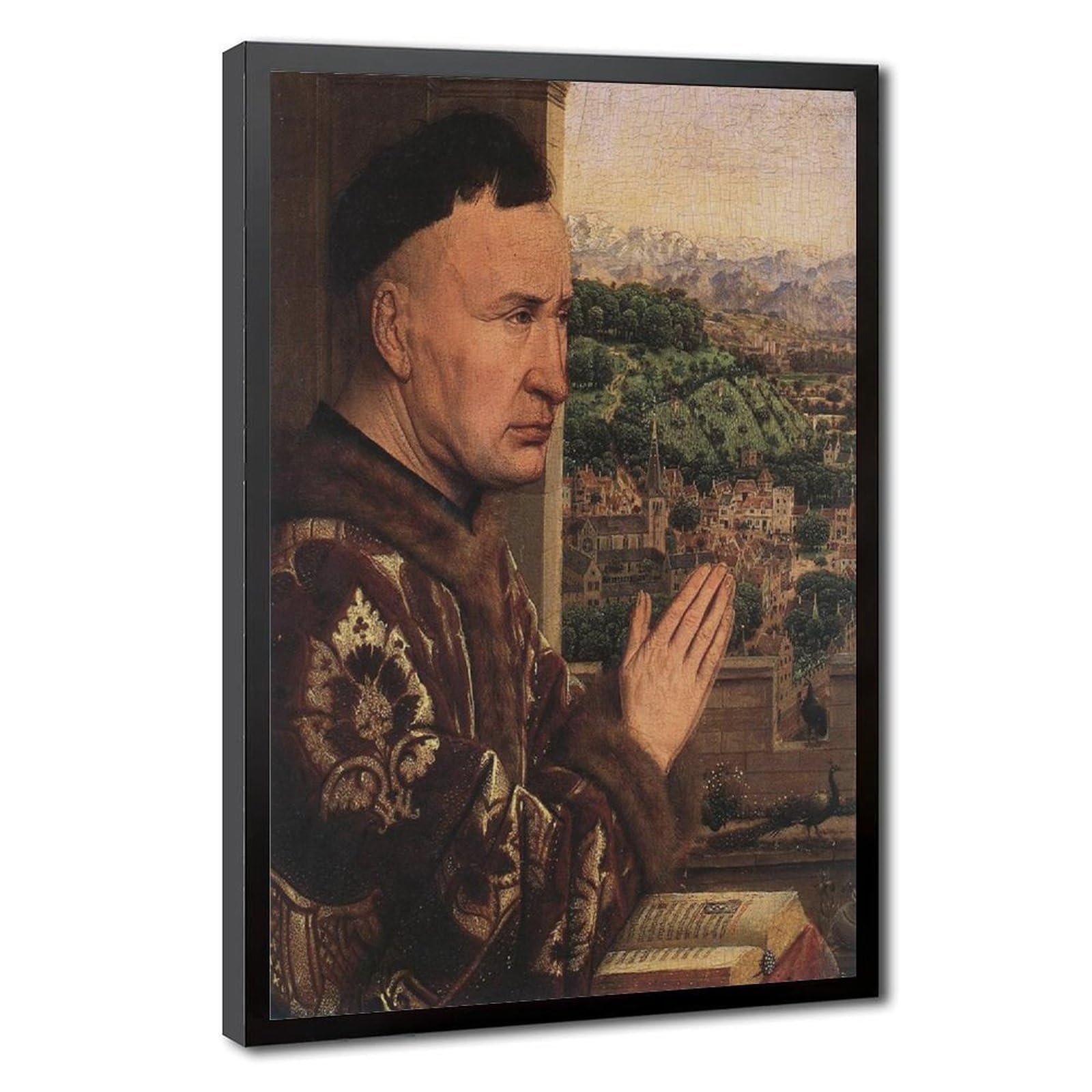WCYB The Virgin of The Chancellor Rolin by Jan Van Eyck Posters Prints Canvas Deco Paintings Wall Art Hangable Frame 24" L X 36" W