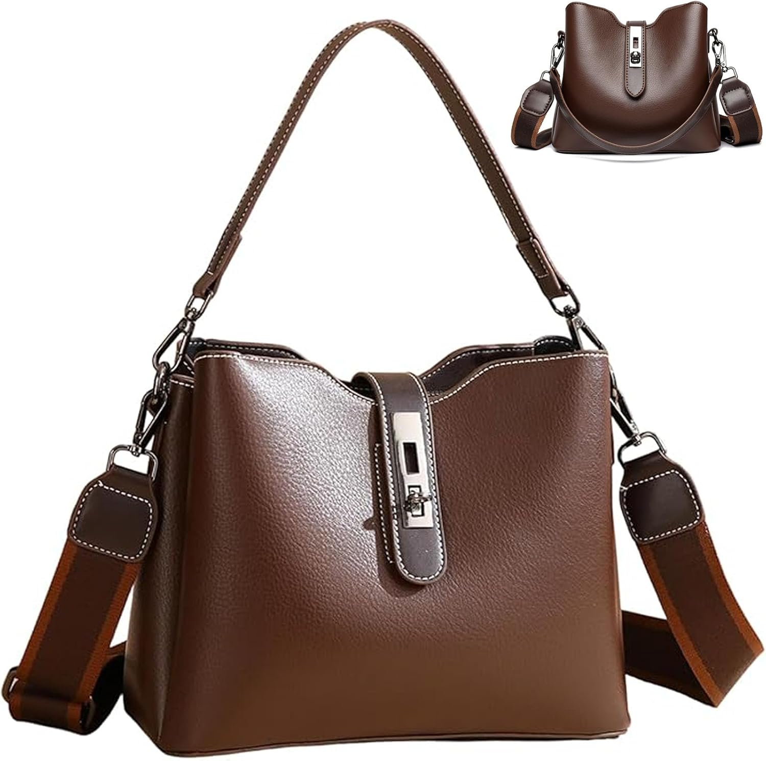 Bucket Bags for Women-Vintage Crossbody Purse Vegan Leather Small Shoulder Handbag for Daily Use