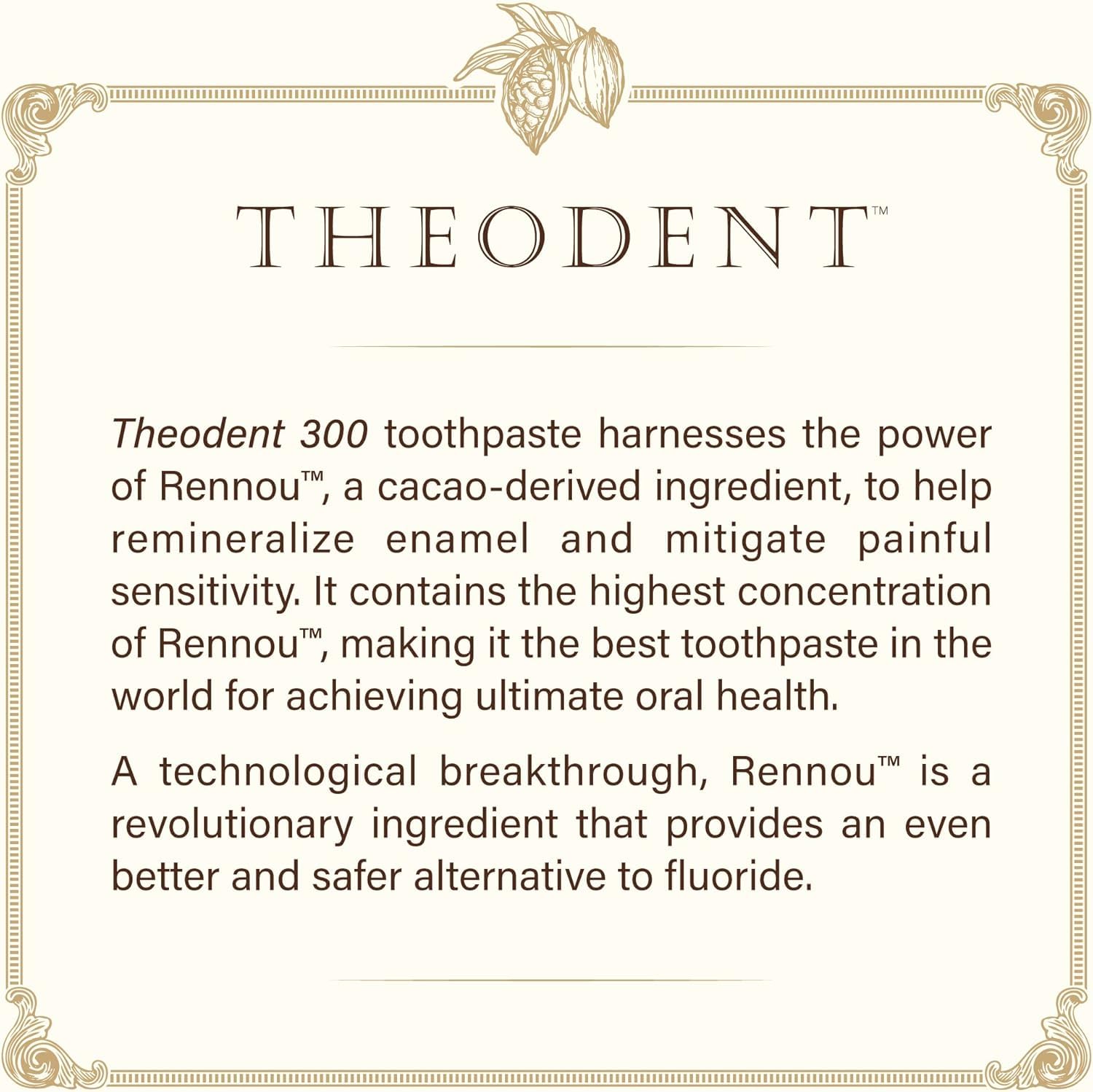 Theodent 300 Dentifricio - Senza Fluoro con Rennou ad Alta Concentrazione - Cura dello Smalto ed Effetto Sbiancante - Senza SLS - Gusto Menta - 2 x 96,4 g