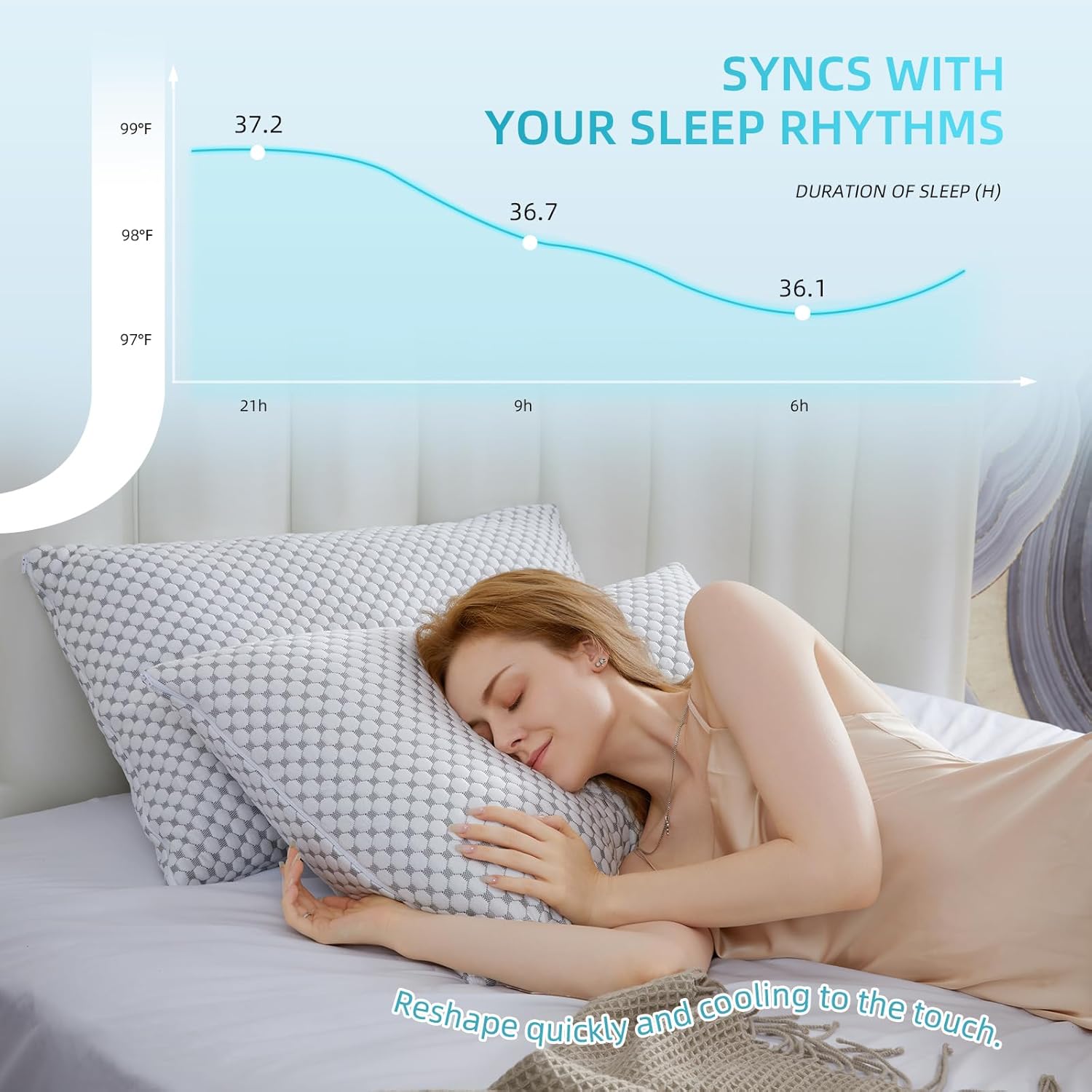 SAPHREAS Cooling Bed Pillows Queen for Sleeping, Luxury Hotel Shredded Memory Foam Pillows for Side Back Stomach Sleepers, Cool Firm Pillow for Neck Support